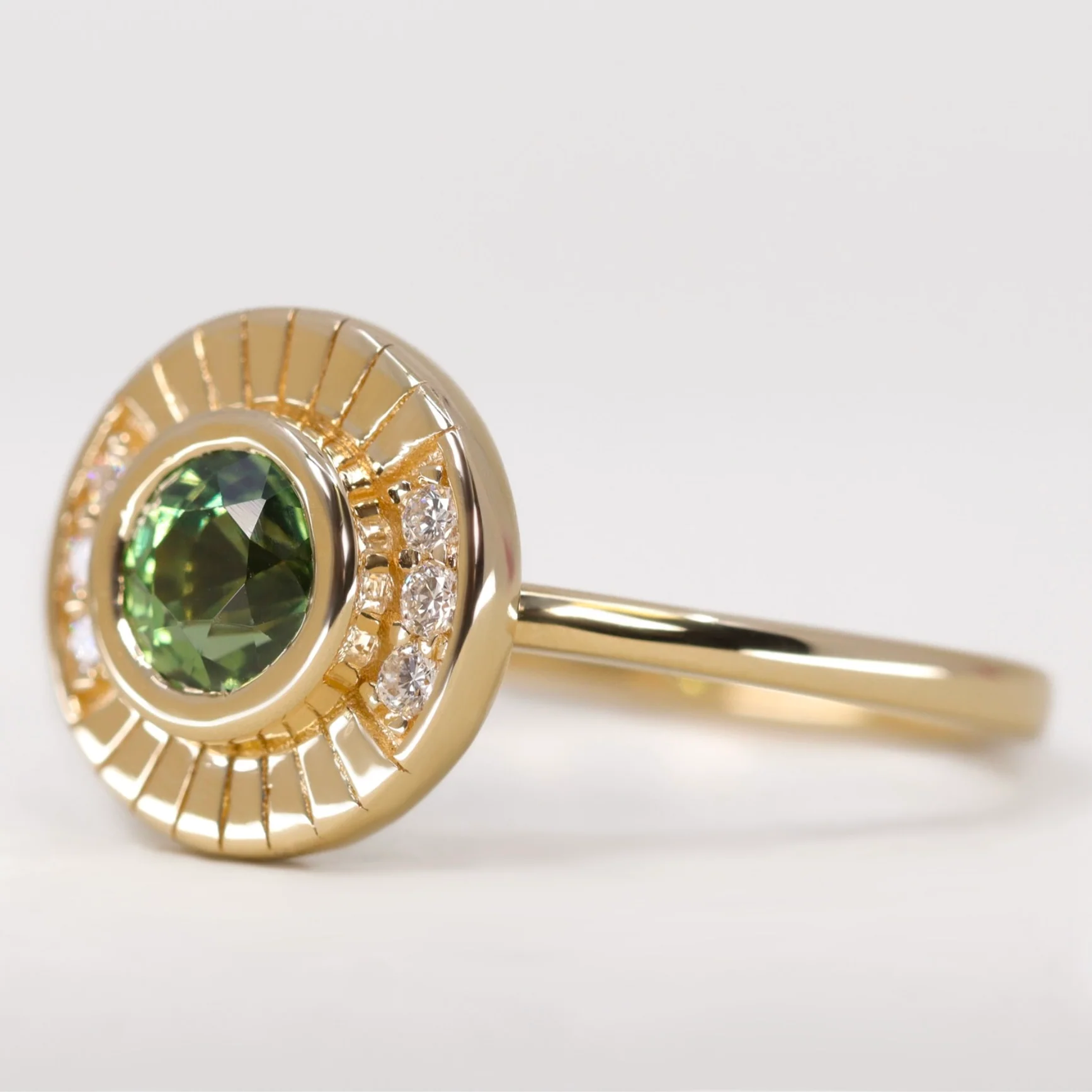 Addison - Green Sapphire Art Deco Halo Engagement Ring - Ready-to-Wear - Image 3