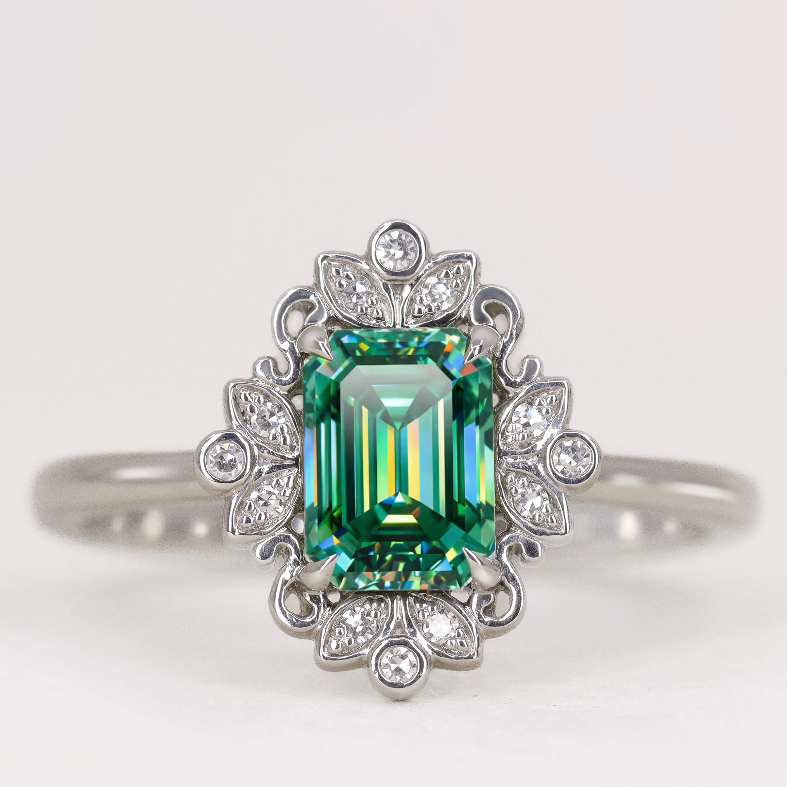Annette - Emerald Cut Tourmaline Floral Halo Custom Engagement Ring - Image 4