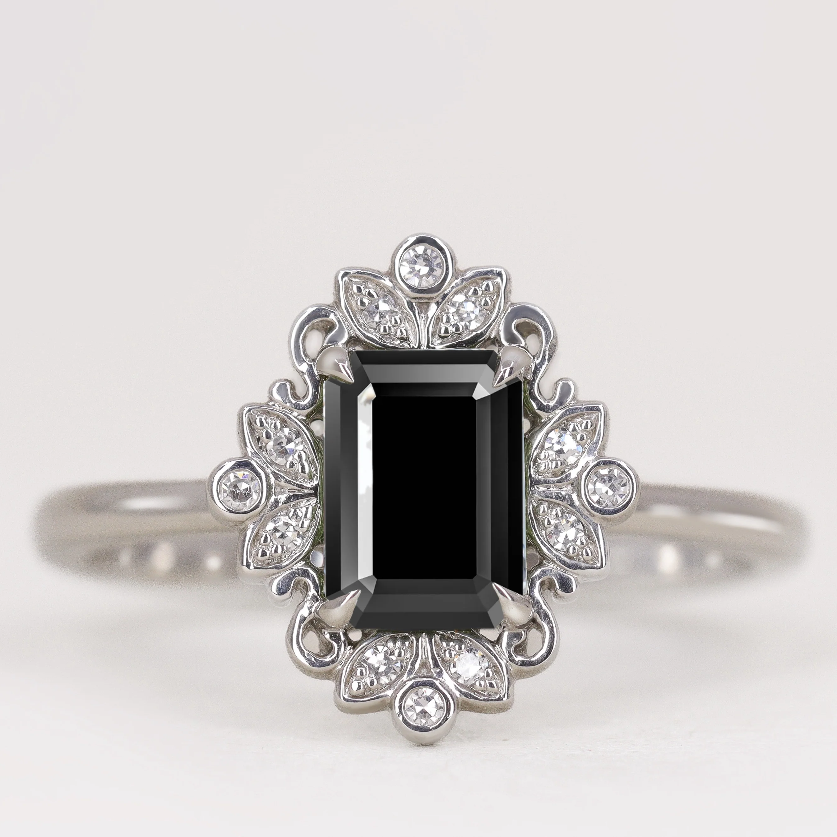 Annette - Emerald Cut Tourmaline Floral Halo Custom Engagement Ring - Image 5