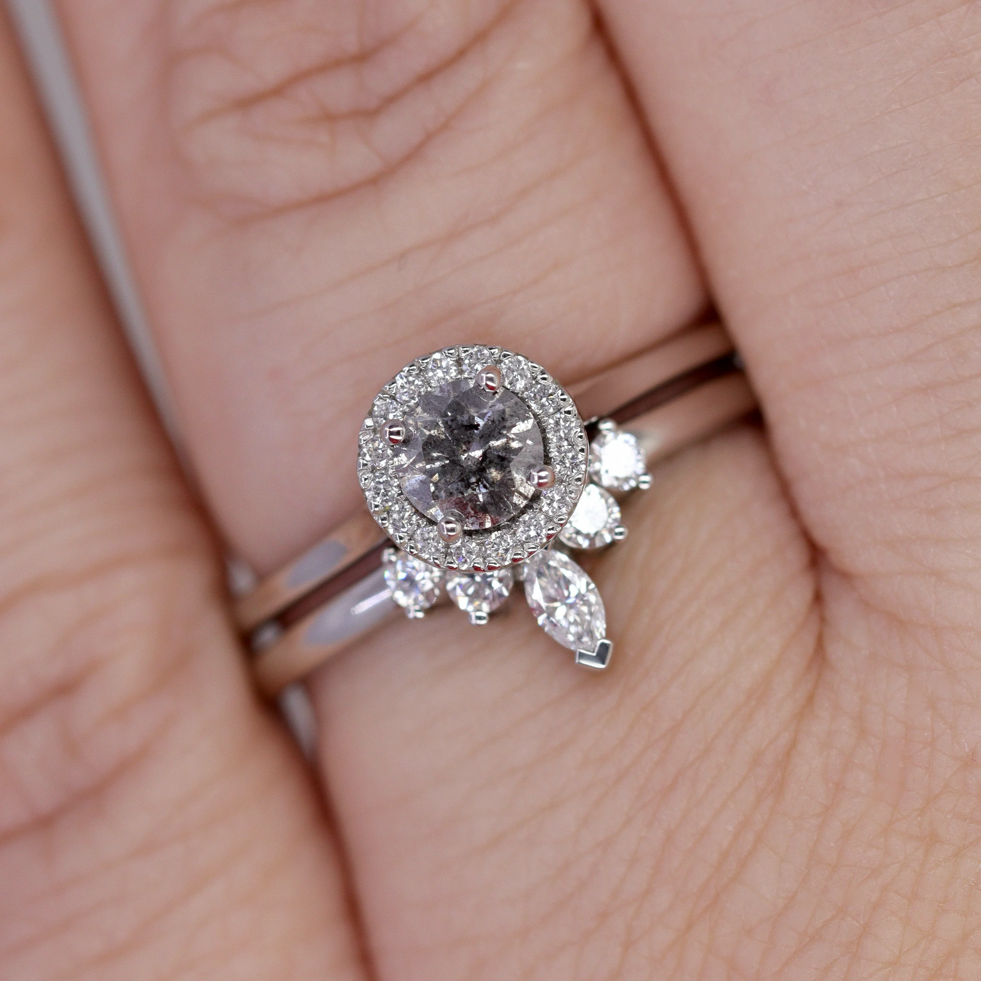 April - Petite Salt & Pepper Diamond Halo Engagement Ring - Ready-to-Wear - Image 3