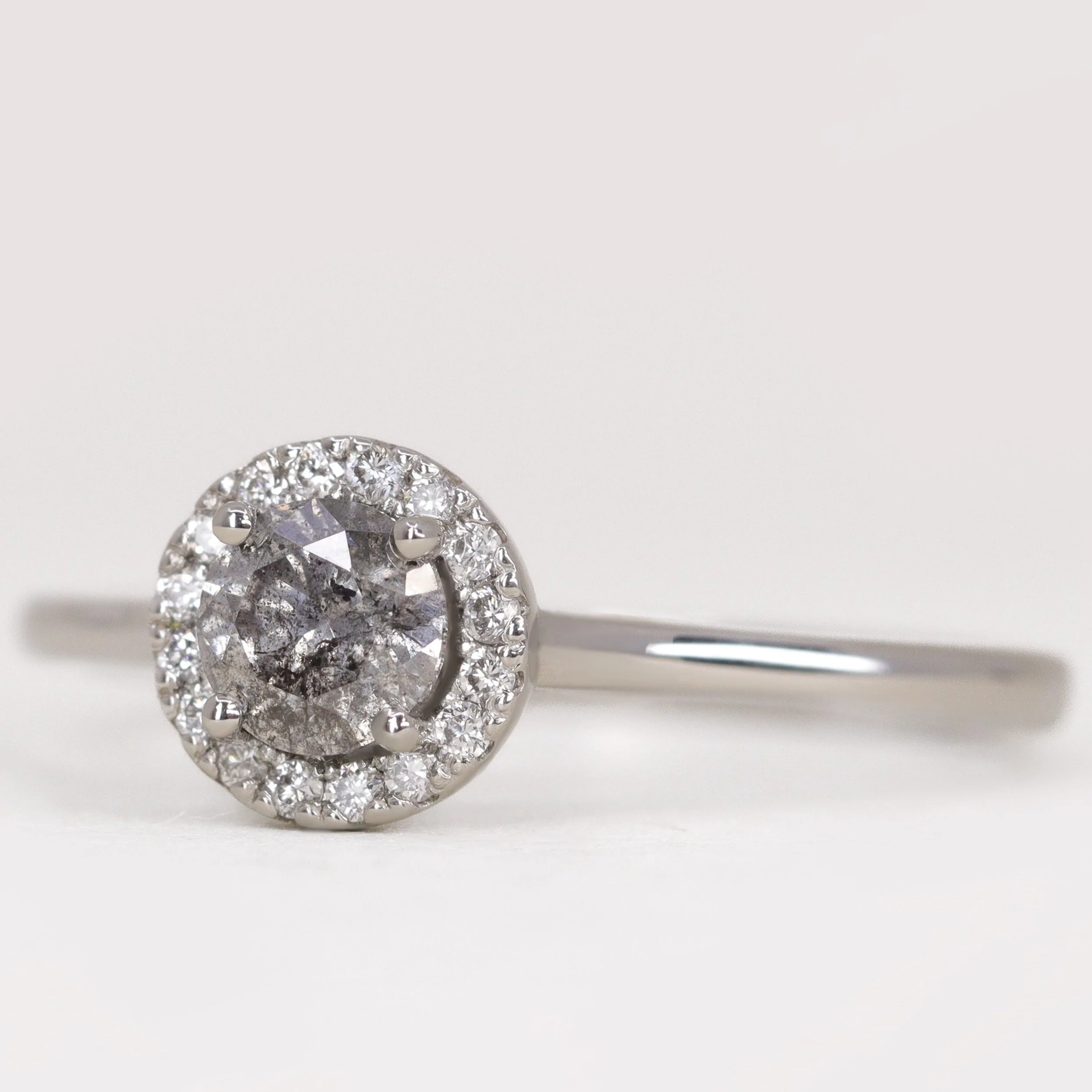 April - Petite Salt & Pepper Diamond Halo Engagement Ring - Ready-to-Wear - Image 4
