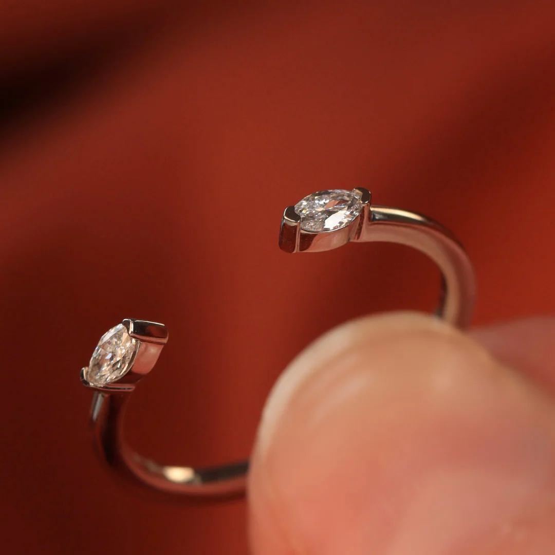 Athena - Marquise Cut Diamond Set Open Cuff Wedding Ring - Made-to-Order - Image 4