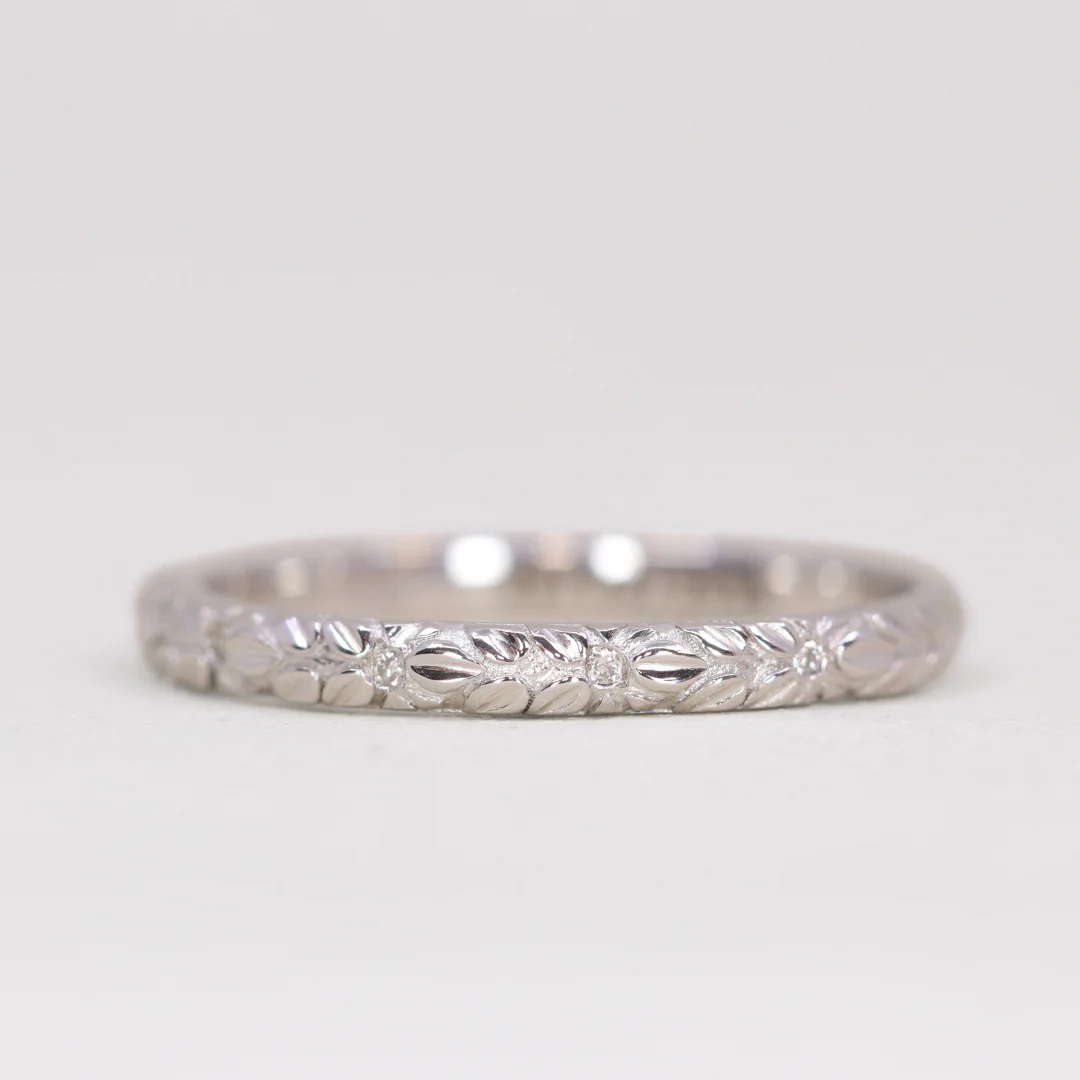 Bethan - Vintage Floral Patterned Diamond Set Eternity Style Wedding Band - Made-to-Order - Image 3