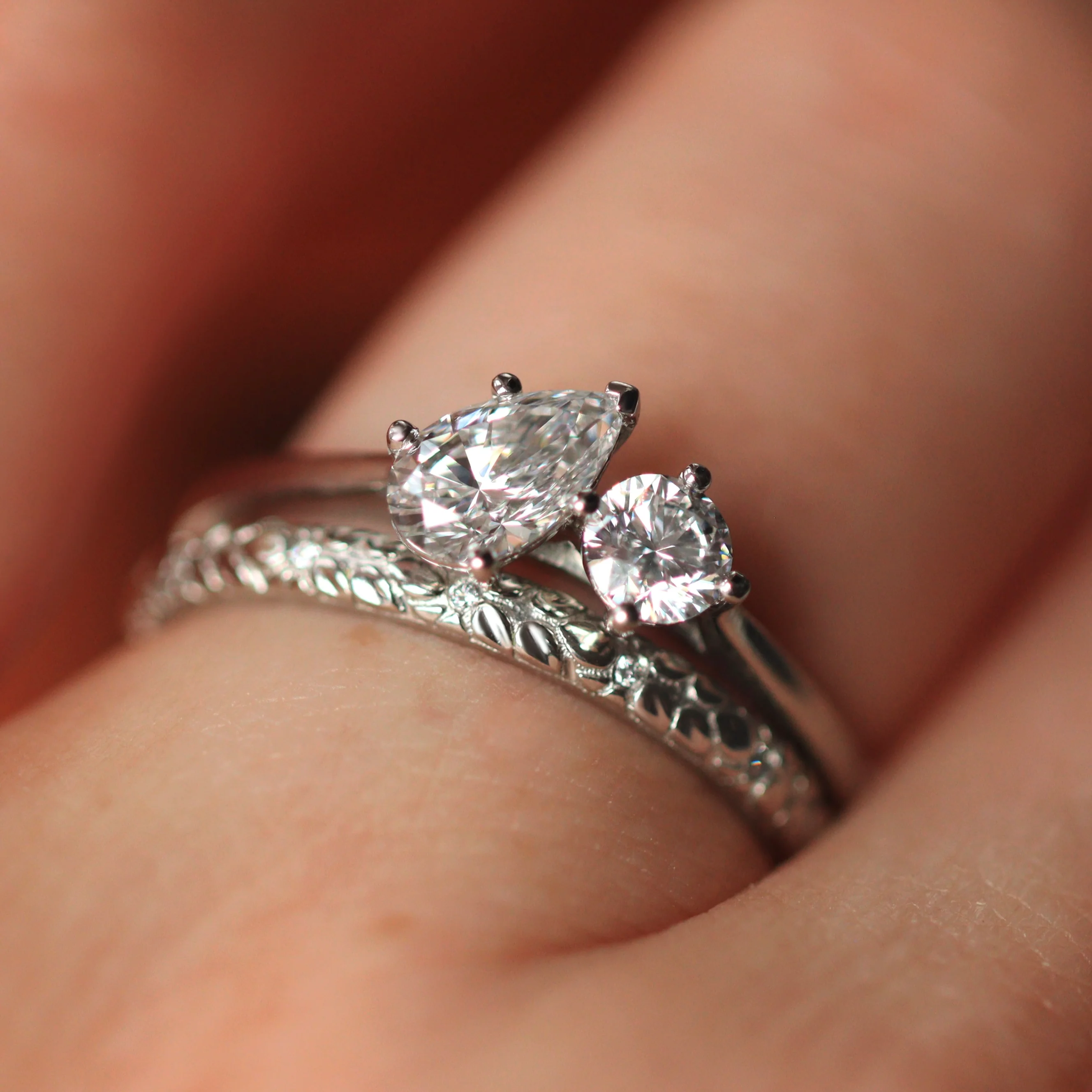 Bethan - Vintage Floral Patterned Diamond Set Eternity Style Wedding Band - Made-to-Order - Image 4