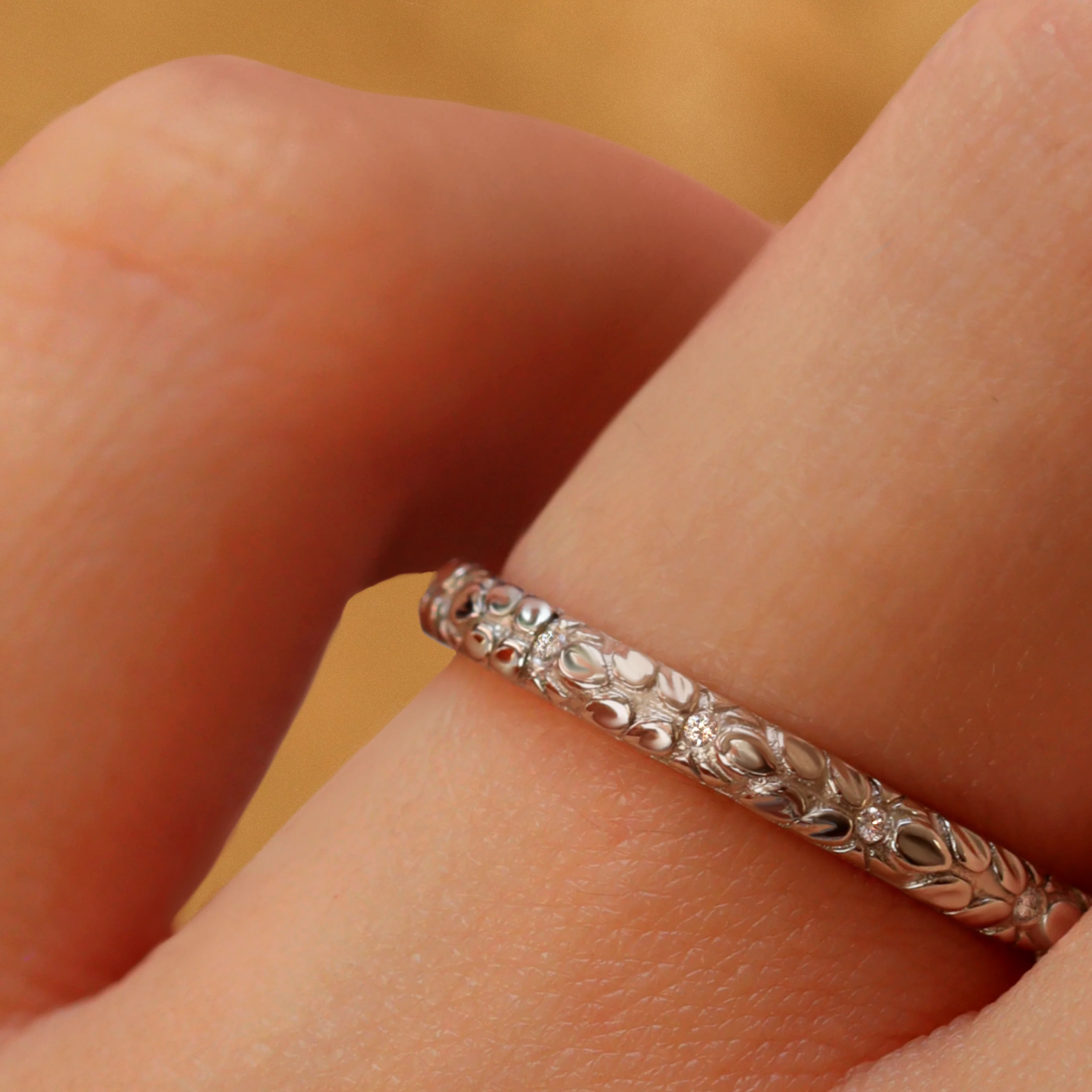 Bethan - Vintage Floral Patterned Diamond Set Eternity Style Wedding Band - Made-to-Order - Image 5