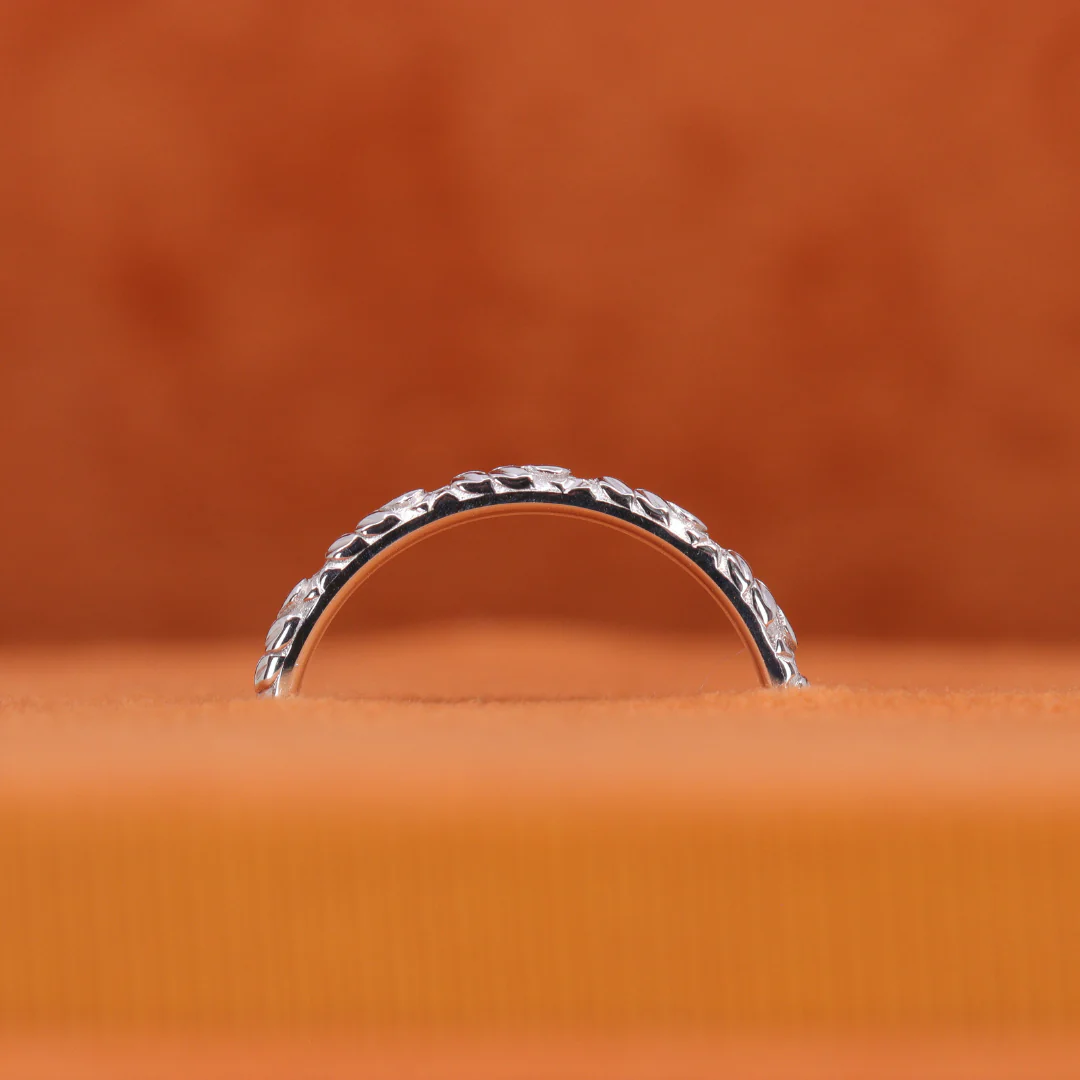 Bethan - Vintage Floral Patterned Diamond Set Eternity Style Wedding Band - Made-to-Order - Image 6