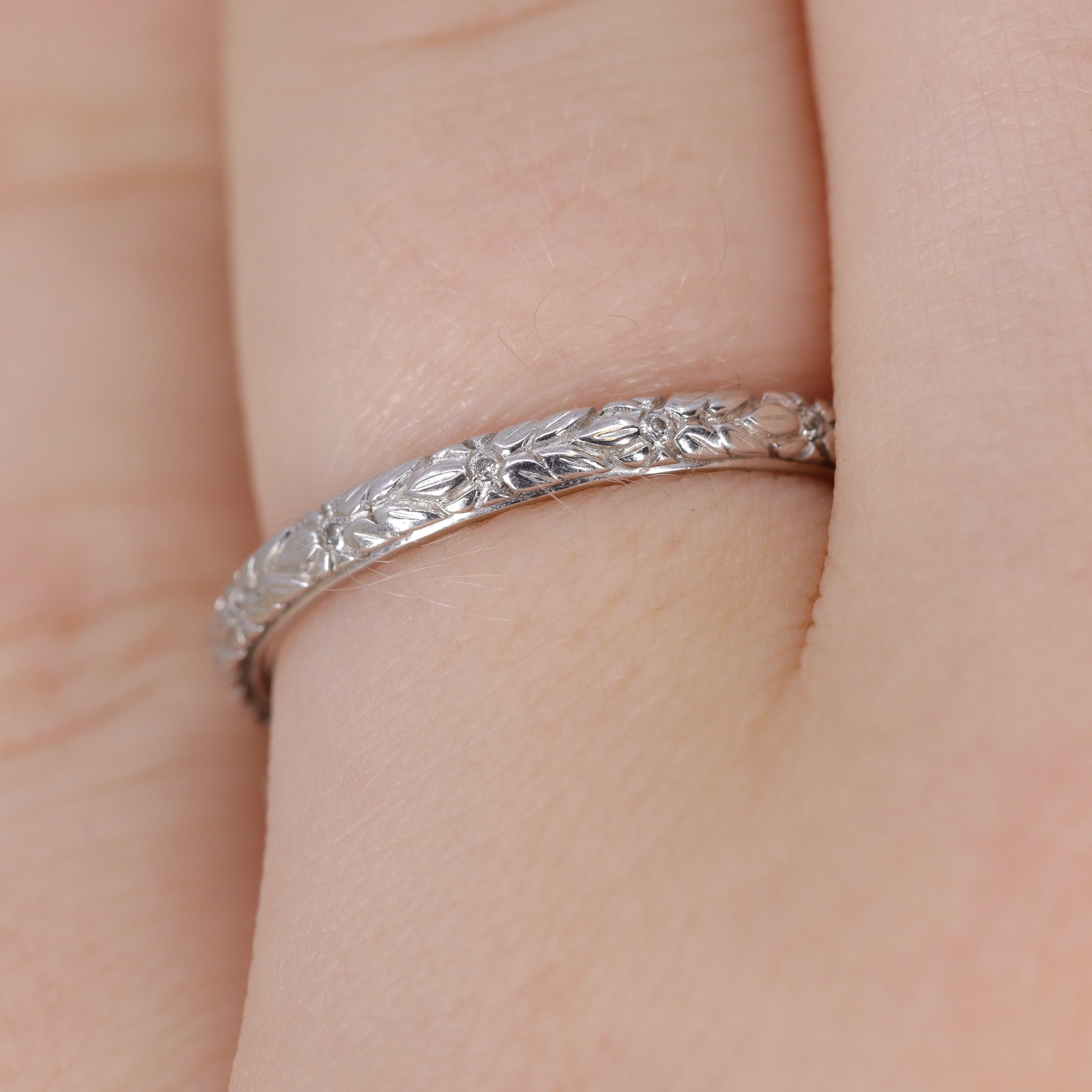 Bethan - Vintage Floral Patterned Diamond Set Eternity Style Wedding Band - Made-to-Order - Image 7