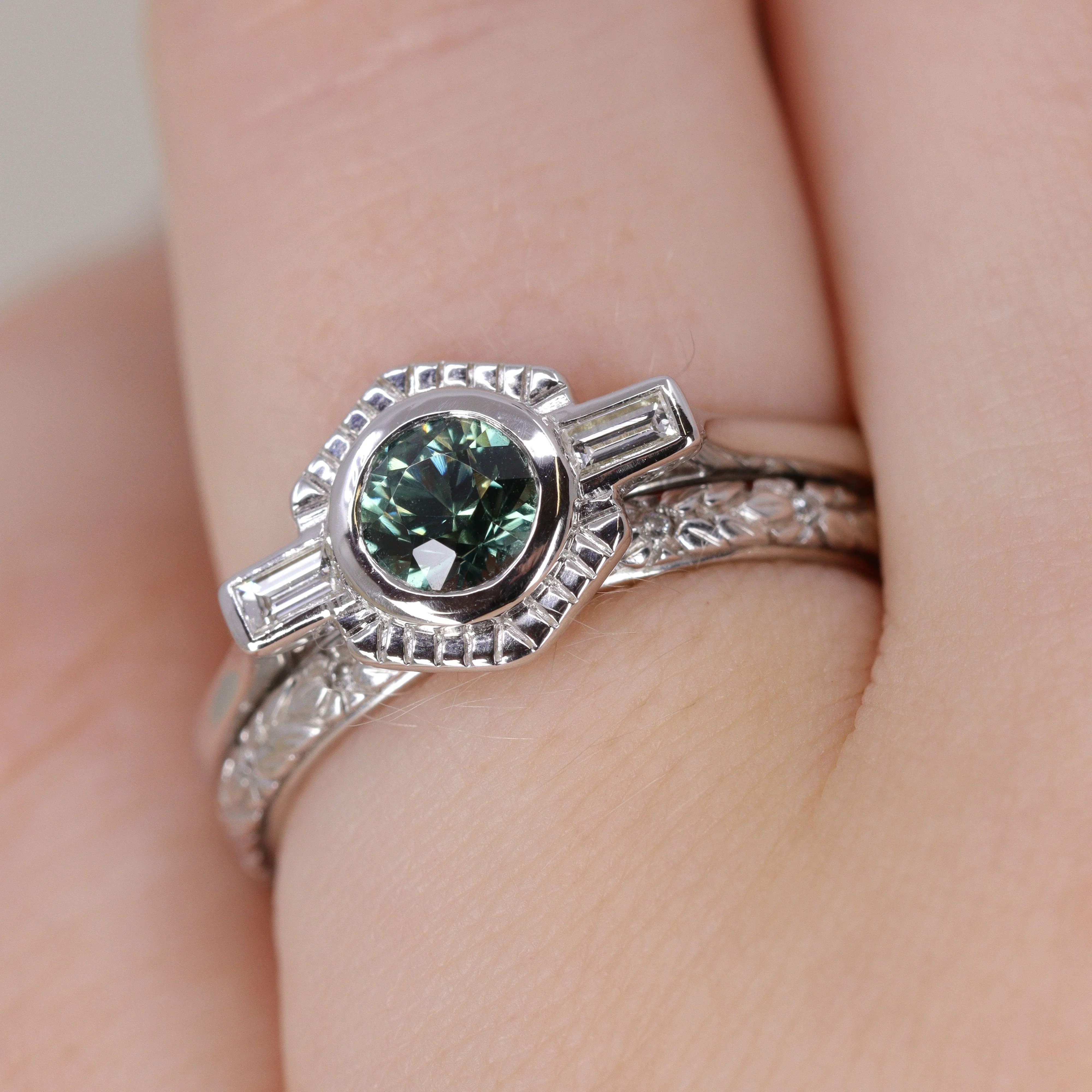 Bethan - Vintage Floral Patterned Diamond Set Eternity Style Wedding Band - Made-to-Order - Image 8