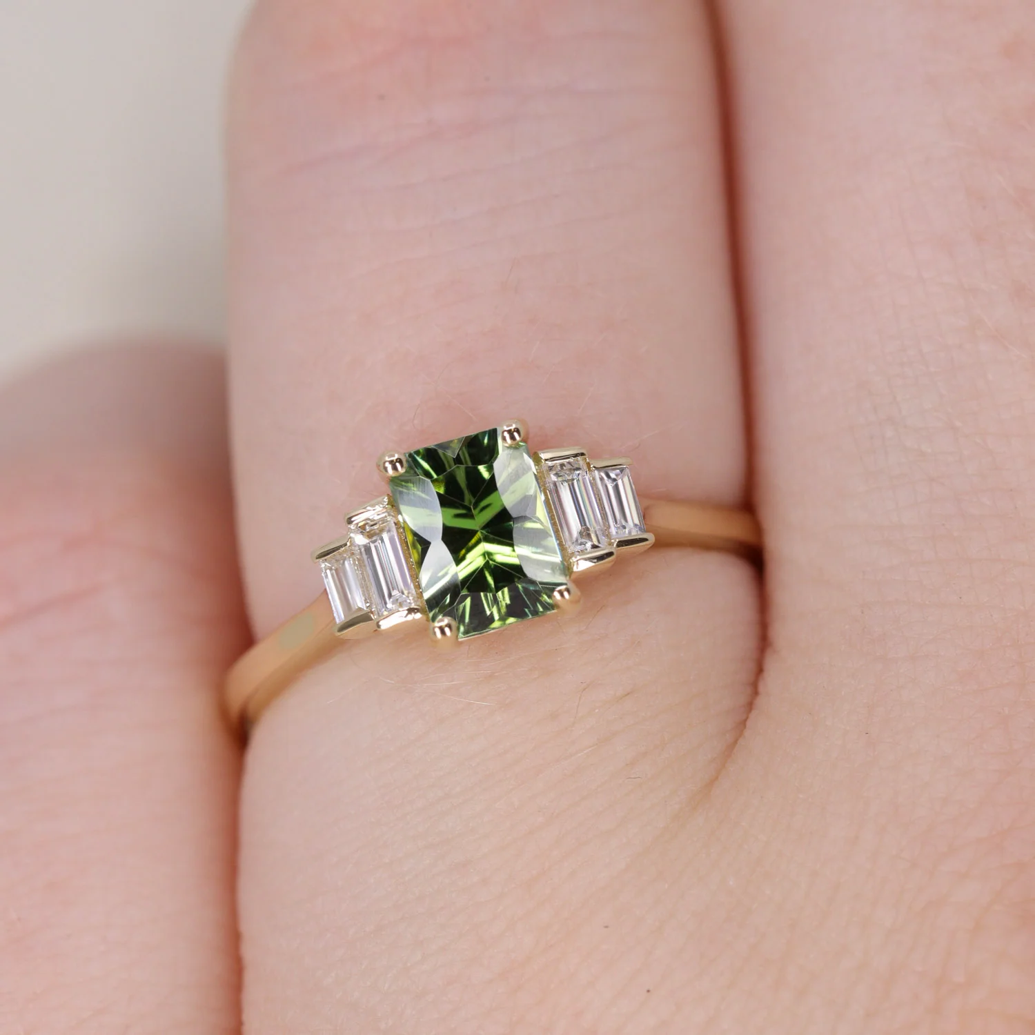 Erin - Optix Cut Green Tourmaline and Diamond Art Deco Made-to-Order Engagement Ring - Image 3