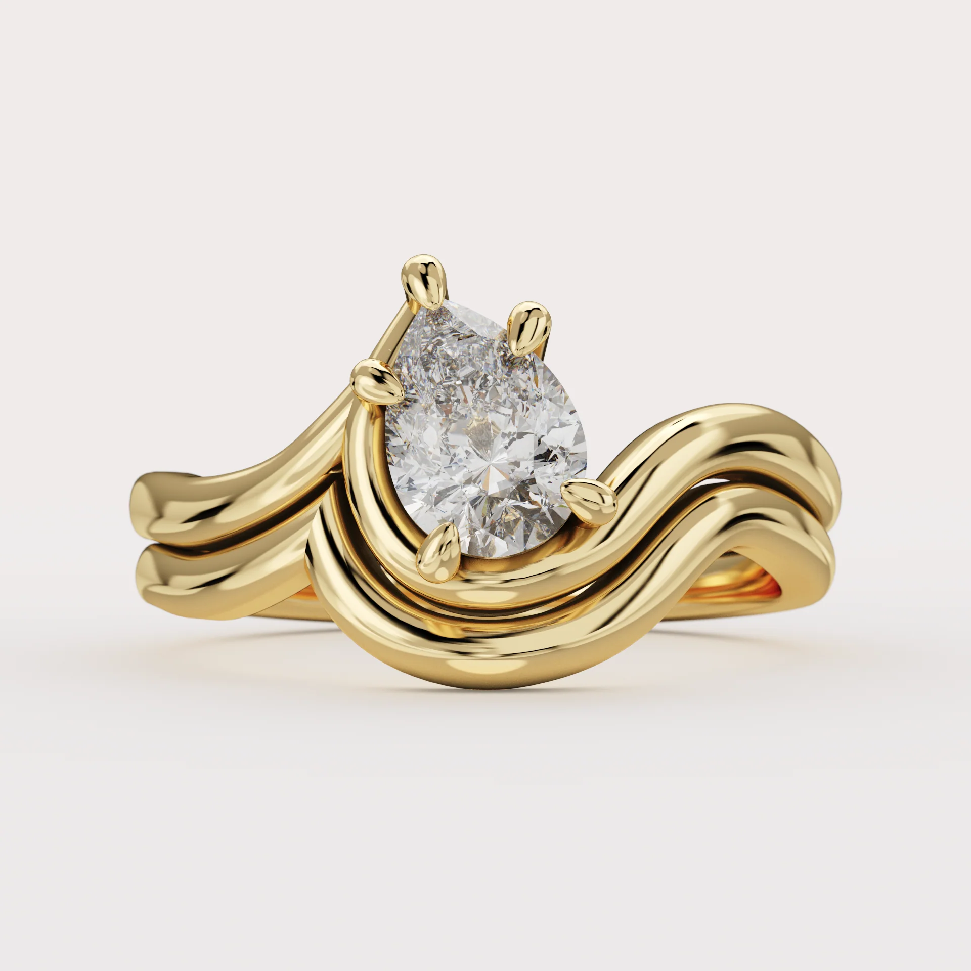 Raye - Asymmetric Pear Cut Diamond Organic Twist Solitaire Custom Engagement Ring - Image 4