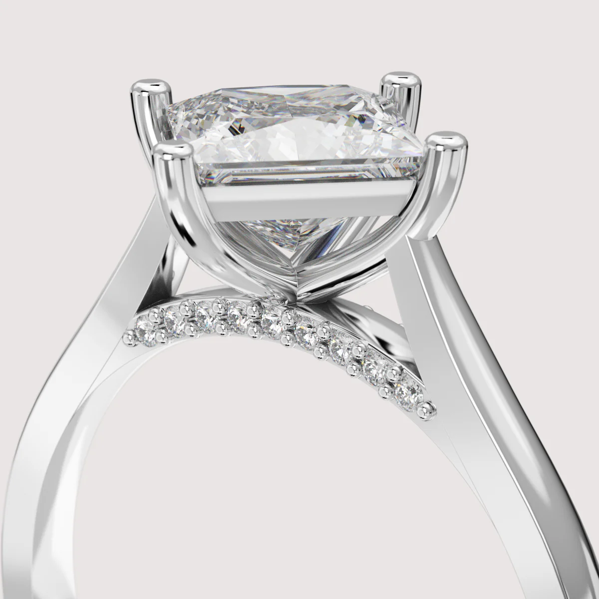 Chloé - Princess Cut Lab Grown Diamond Solitaire Engagement Ring with Diamond Bridge - Image 3