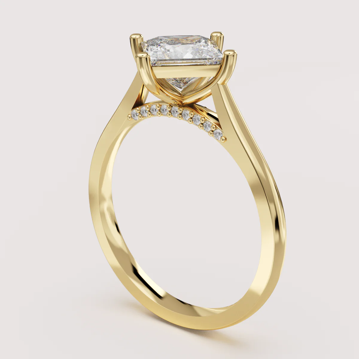 Chloé - Princess Cut Lab Grown Diamond Solitaire Engagement Ring with Diamond Bridge - Image 4