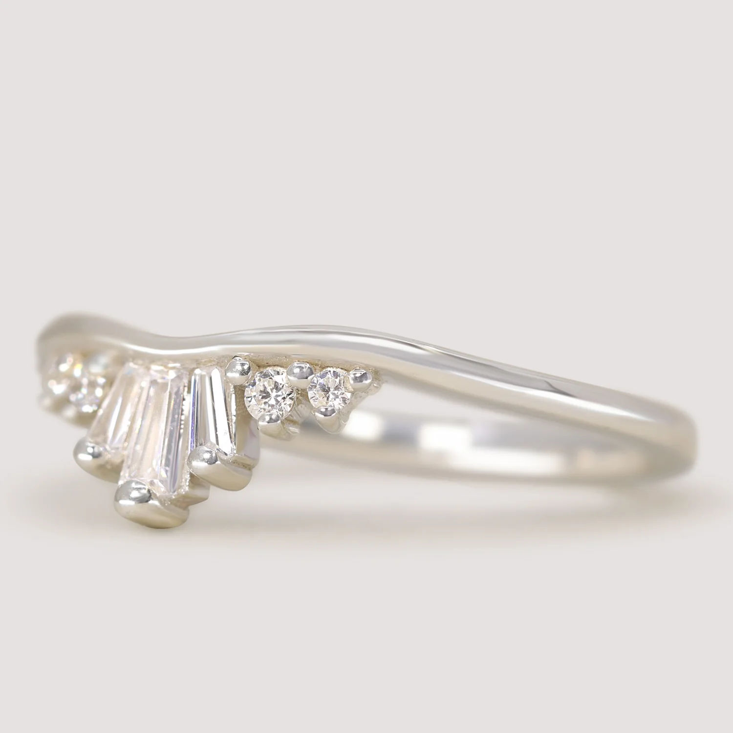 Diana - Tapered Baguette and Round Diamond Set Tiara Wedding Ring - Made-to-Order - Image 4