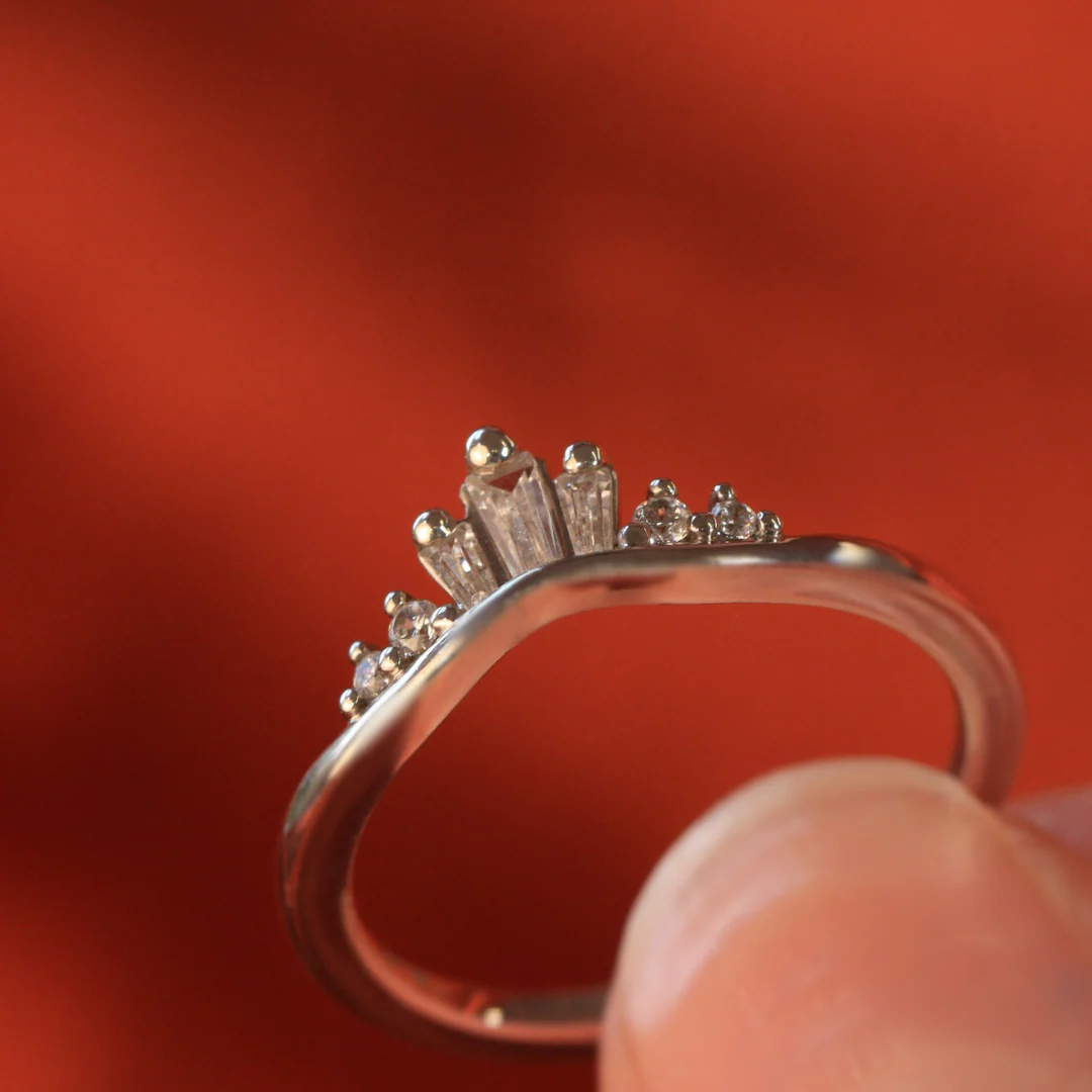 Diana - Tapered Baguette and Round Diamond Set Tiara Wedding Ring - Made-to-Order - Image 6