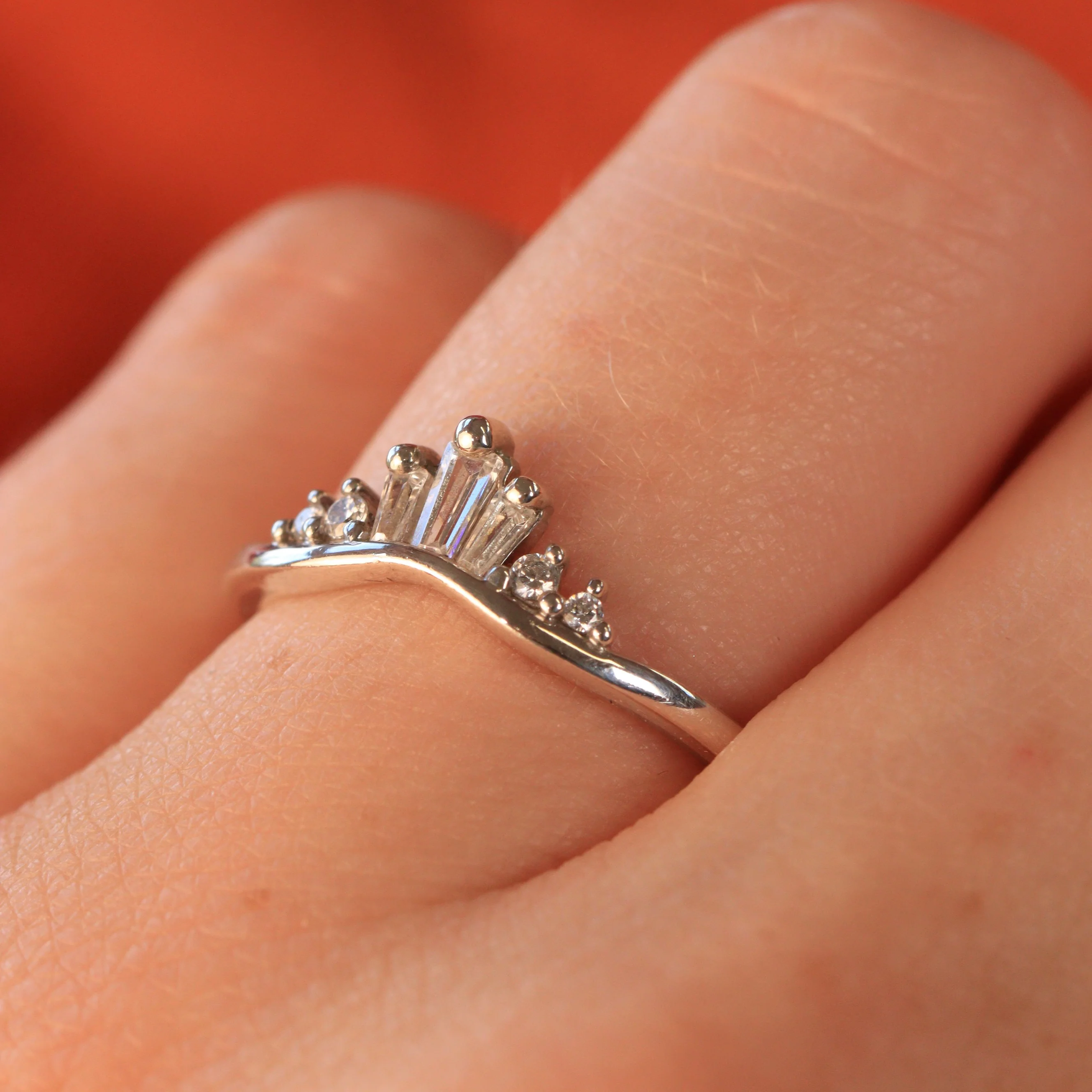 Diana - Tapered Baguette and Round Diamond Set Tiara Wedding Ring - Made-to-Order - Image 7