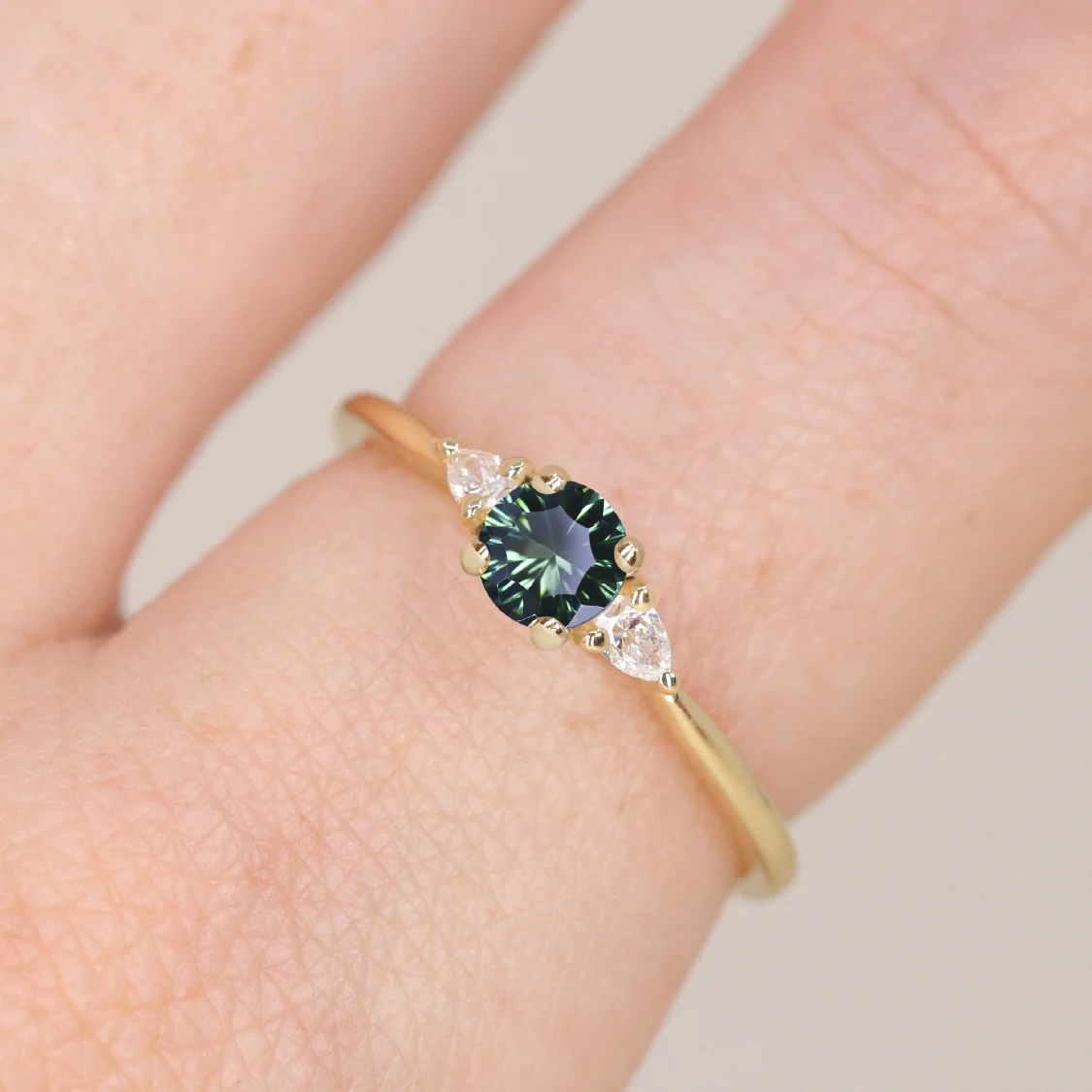 Elspeth - Round Cut Coloured Gemstone Trilogy Made-to-Order Engagement Ring - Image 14