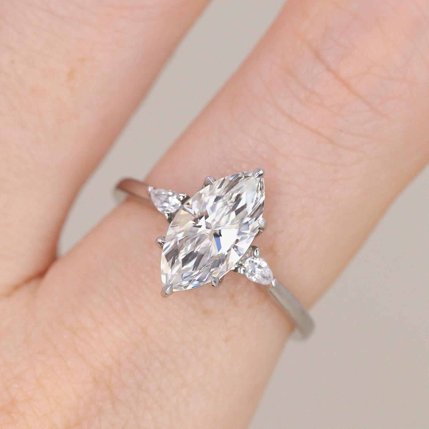 Elspeth - Marquise Cut Lab Grown Diamond Trilogy Made-to-Order Engagement Ring - Image 3