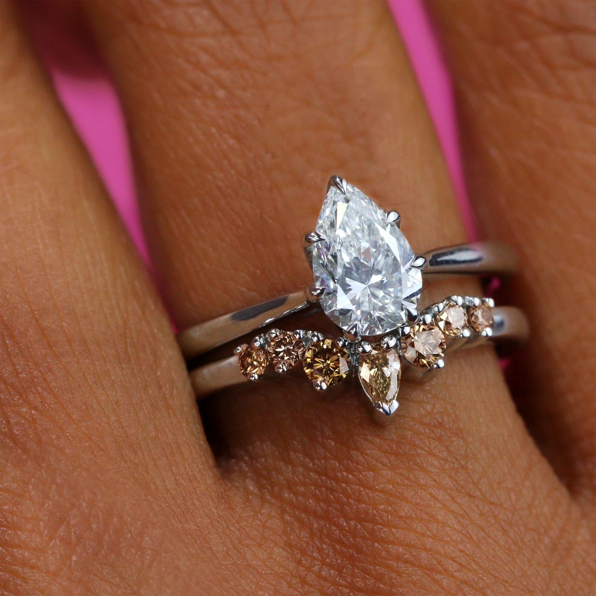 Emma - Champagne Diamond Tiara Wedding Ring - Made-To-Order - Image 4