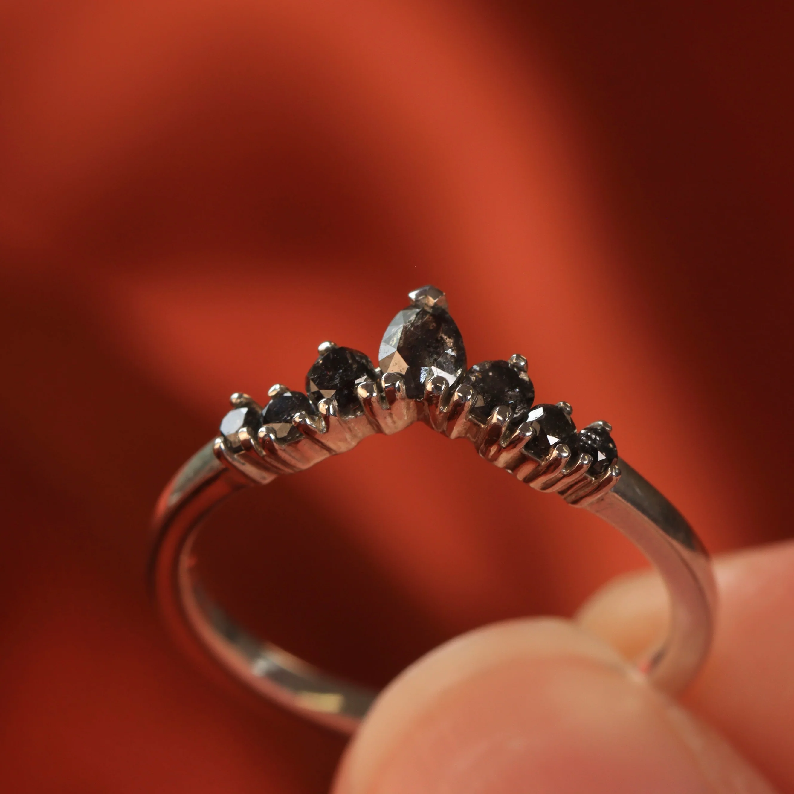 Emma - Salt and Pepper Diamond Tiara Wedding Ring - Made-To-Order - Image 5