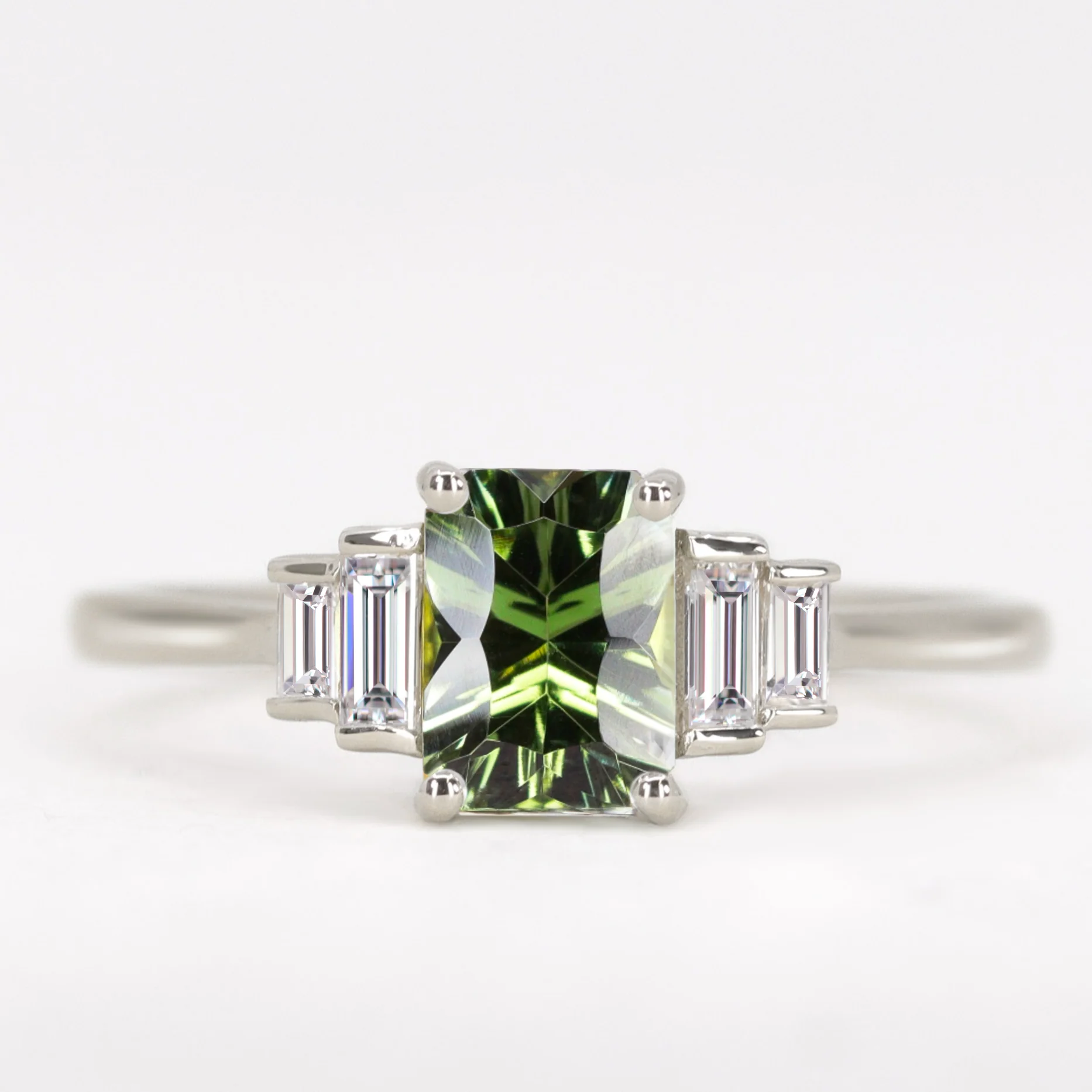 Erin - Optix Cut Green Tourmaline and Diamond Art Deco Made-to-Order Engagement Ring - Image 4