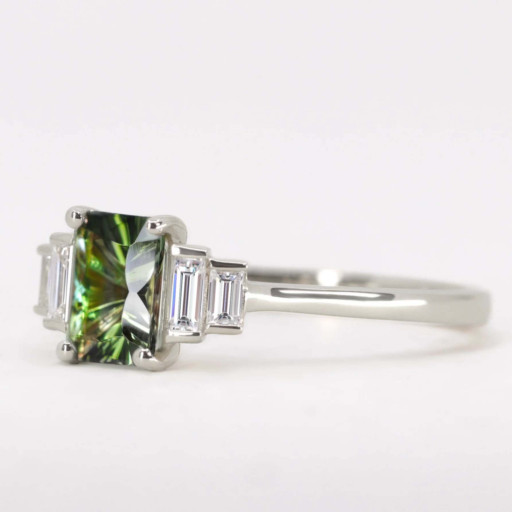 Erin - Optix Cut Green Tourmaline and Diamond Art Deco Made-to-Order Engagement Ring - Image 5