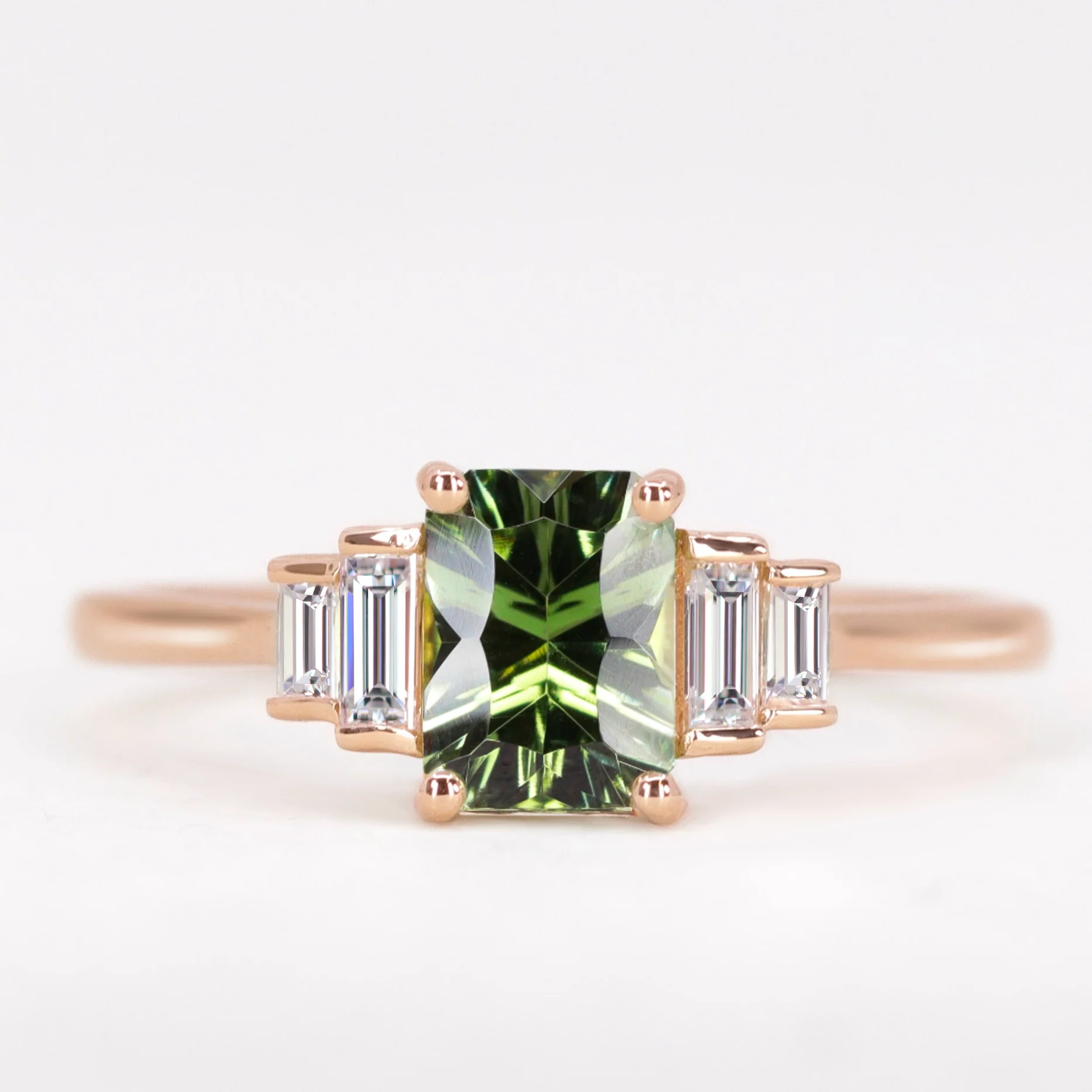Erin - Optix Cut Green Tourmaline and Diamond Art Deco Made-to-Order Engagement Ring - Image 6