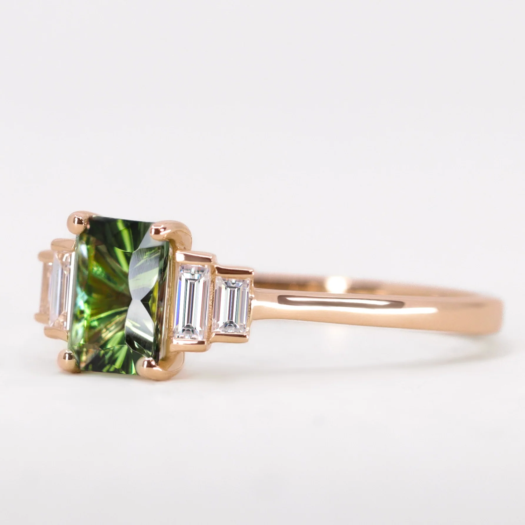 Erin - Optix Cut Green Tourmaline and Diamond Art Deco Made-to-Order Engagement Ring - Image 7