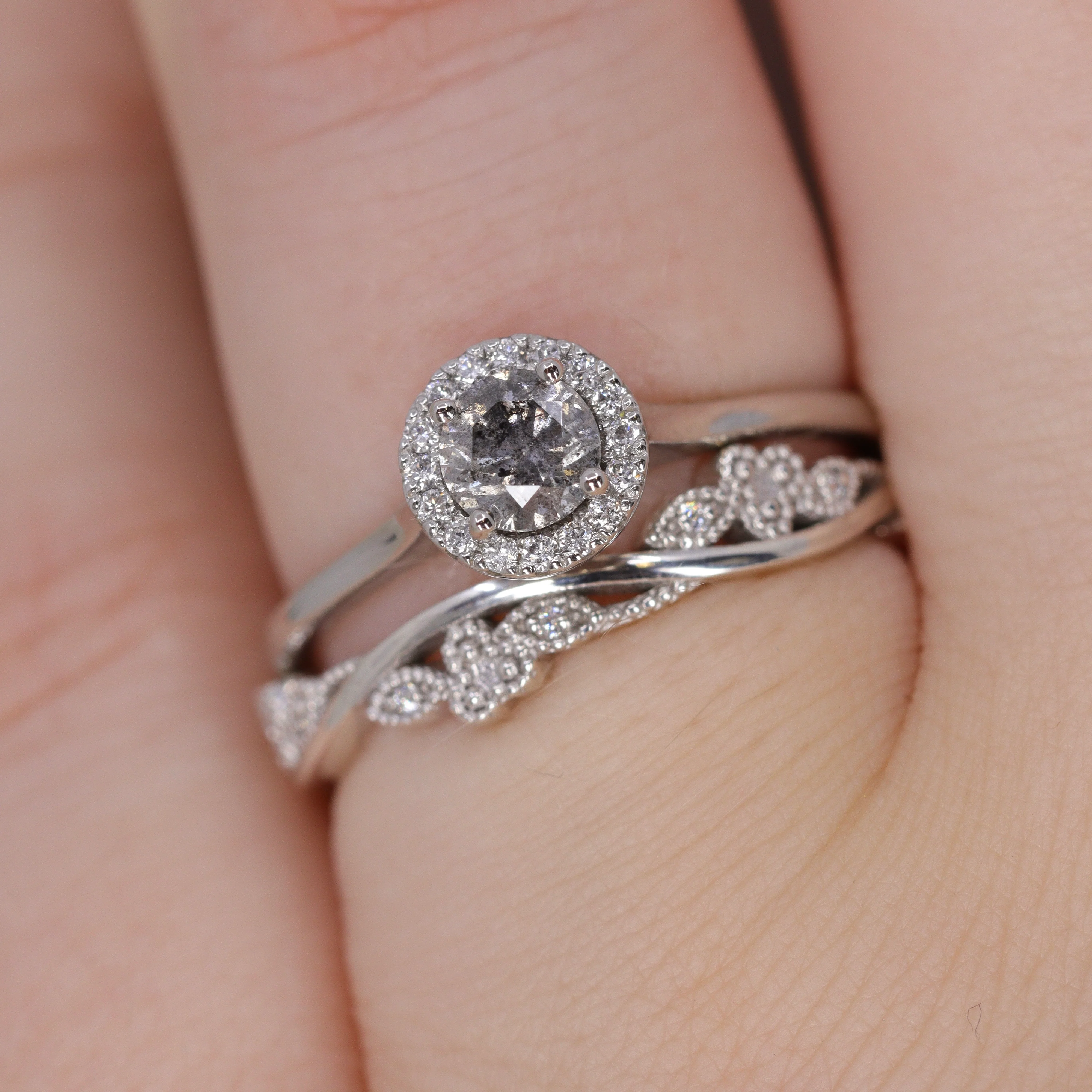 Evie - Floral Diamond Set Wedding Ring - Made-To-Order - Image 4