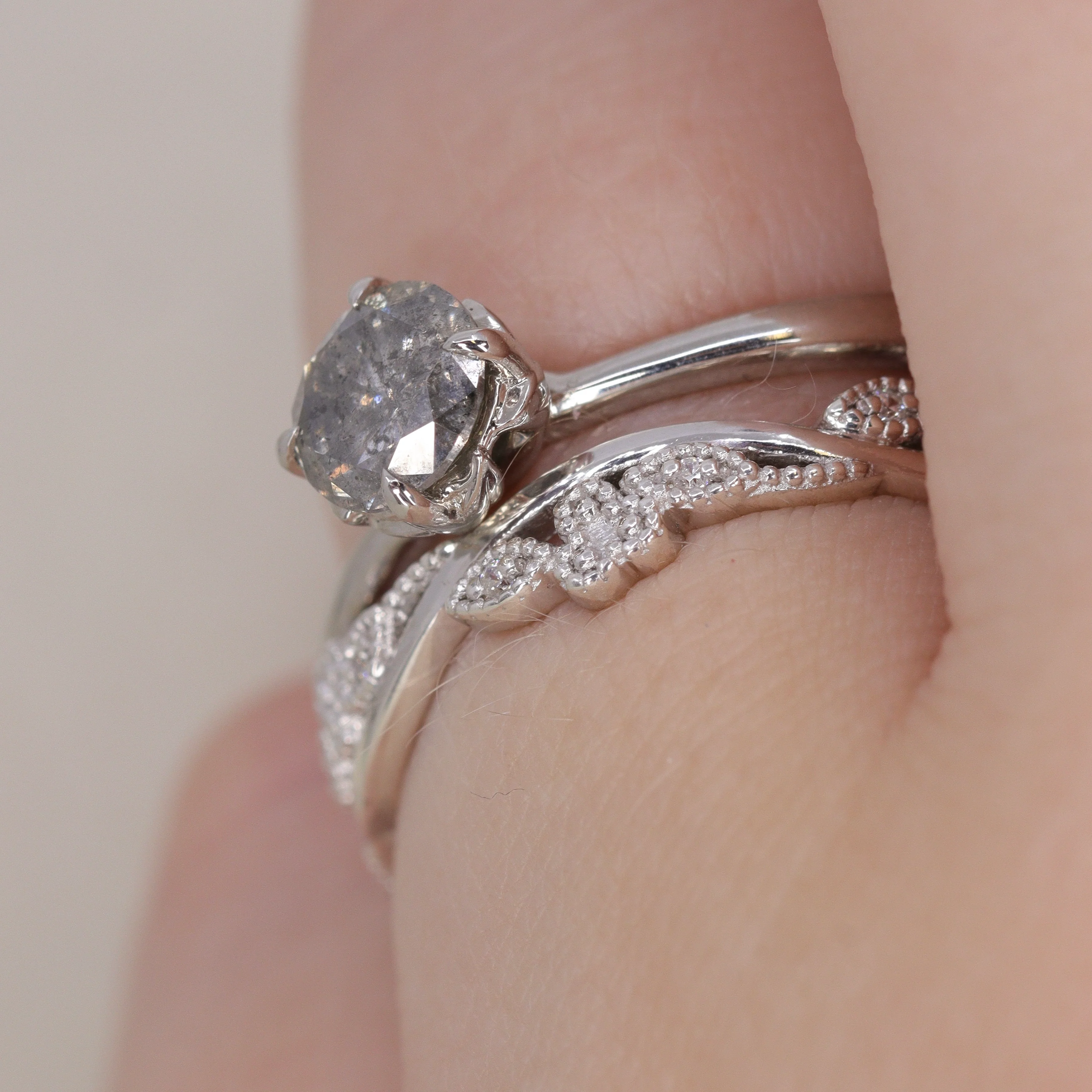 Evie - Floral Diamond Set Wedding Ring - Made-To-Order - Image 6