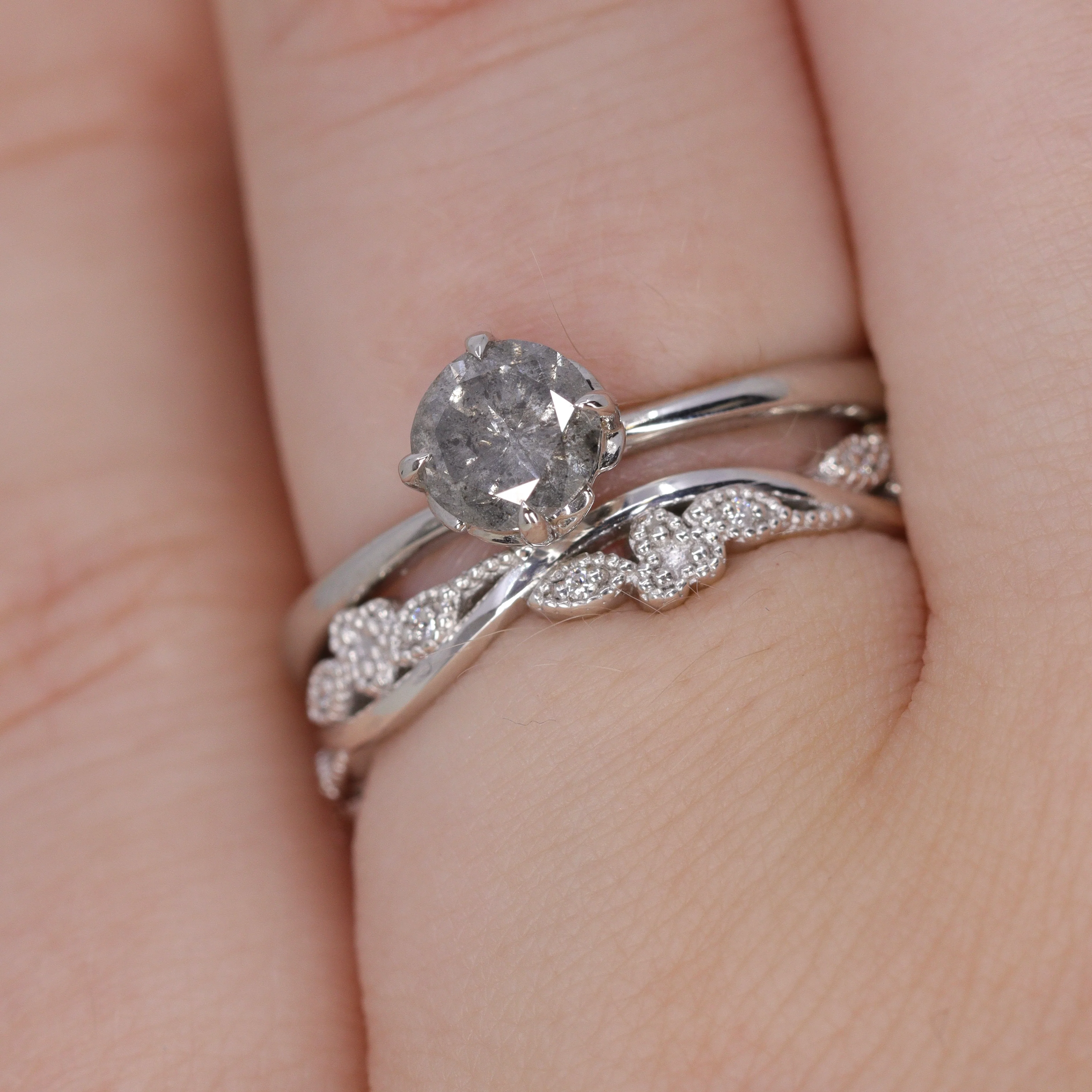 Evie - Floral Diamond Set Wedding Ring - Made-To-Order - Image 8