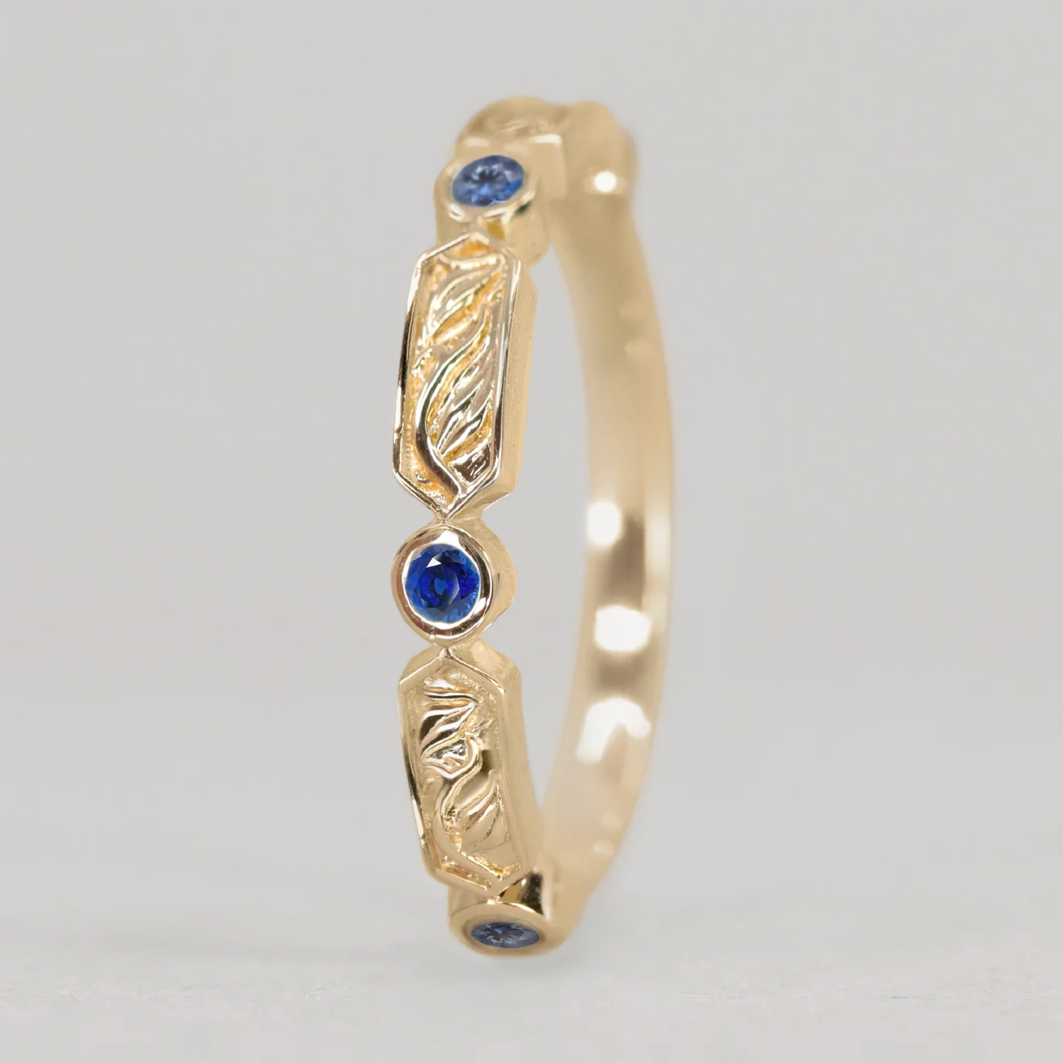 Fern - Floral Emerald, Ruby or Blue Sapphire Set Vine/Leaf Patterned Wedding Ring - Made-to-Order - Image 10