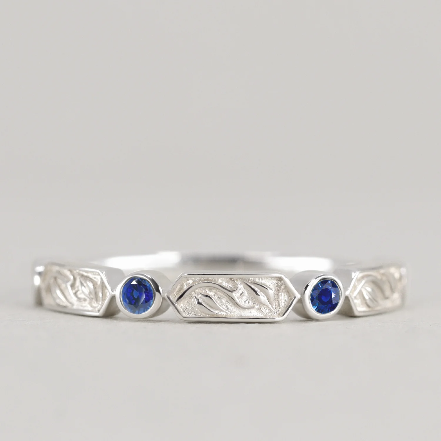Fern - Floral Emerald, Ruby or Blue Sapphire Set Vine/Leaf Patterned Wedding Ring - Made-to-Order - Image 12