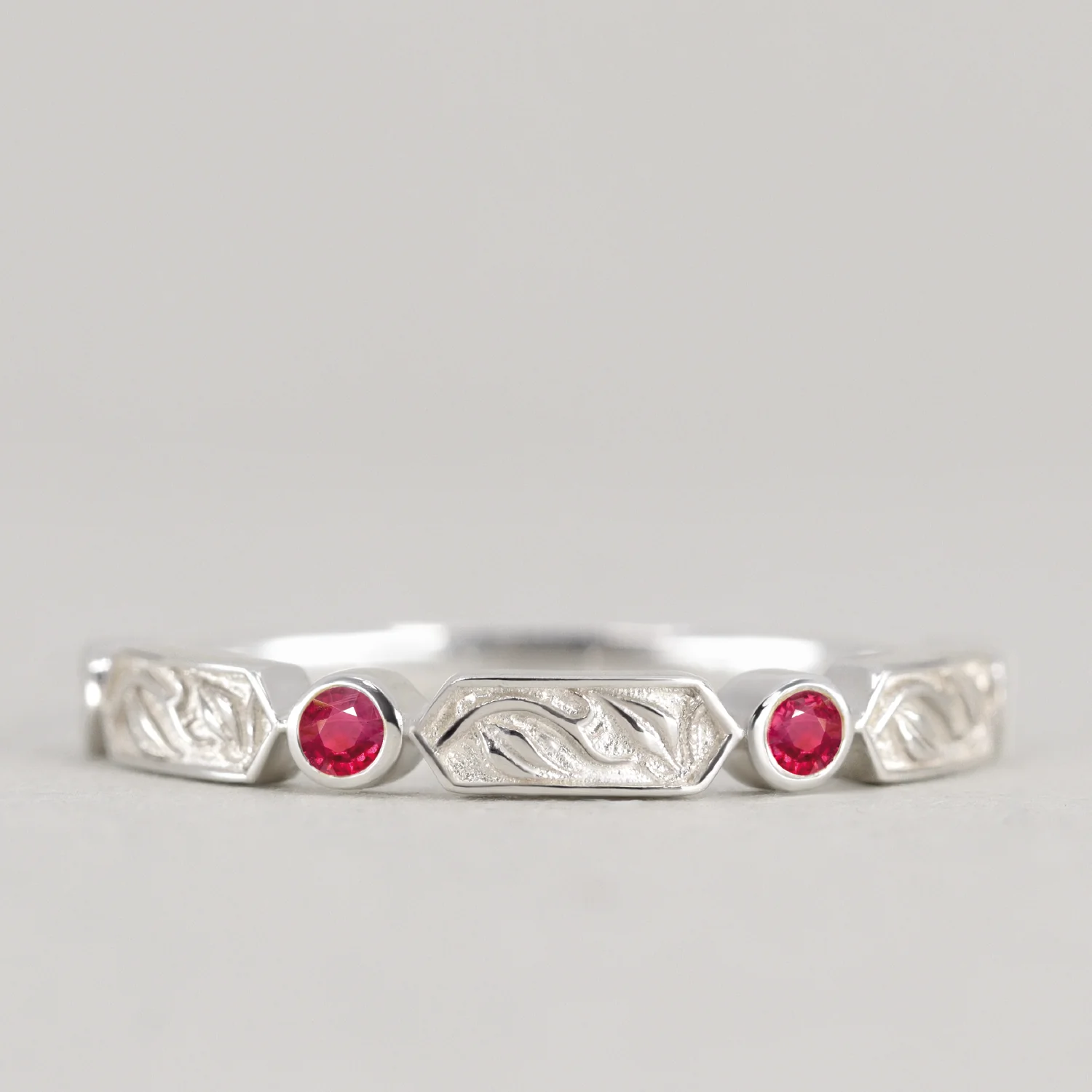 Fern - Floral Emerald, Ruby or Blue Sapphire Set Vine/Leaf Patterned Wedding Ring - Made-to-Order - Image 13