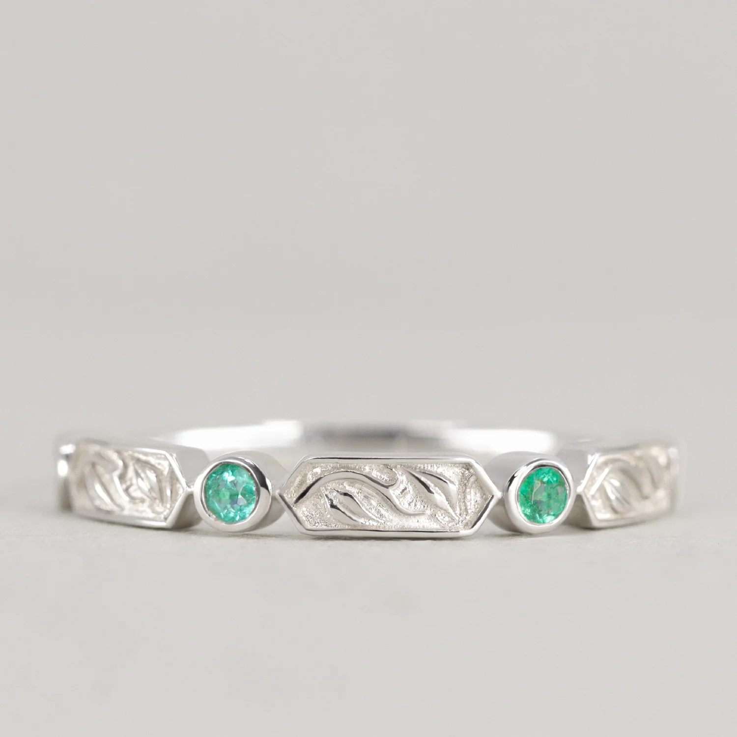 Fern - Floral Emerald, Ruby or Blue Sapphire Set Vine/Leaf Patterned Wedding Ring - Made-to-Order - Image 14