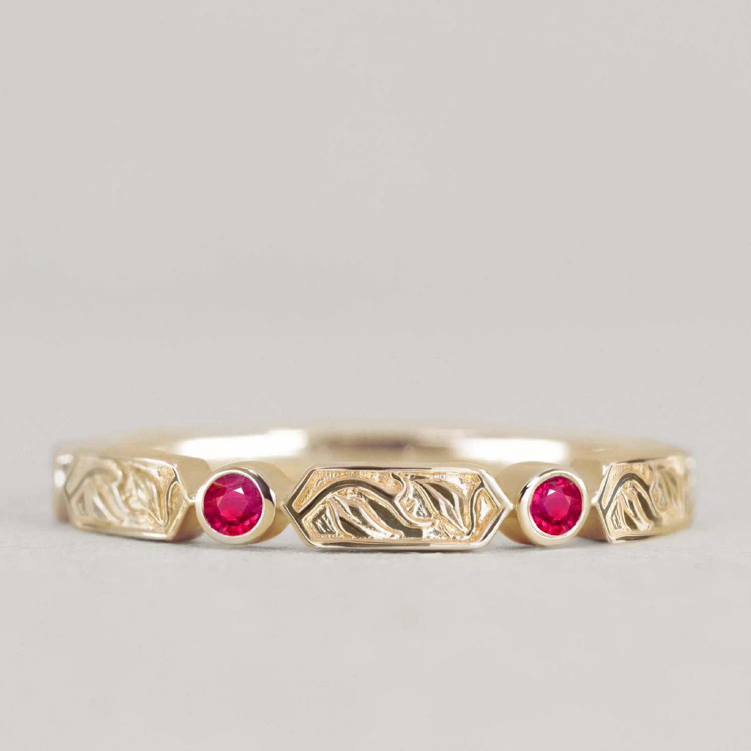 Fern - Floral Emerald, Ruby or Blue Sapphire Set Vine/Leaf Patterned Wedding Ring - Made-to-Order - Image 4