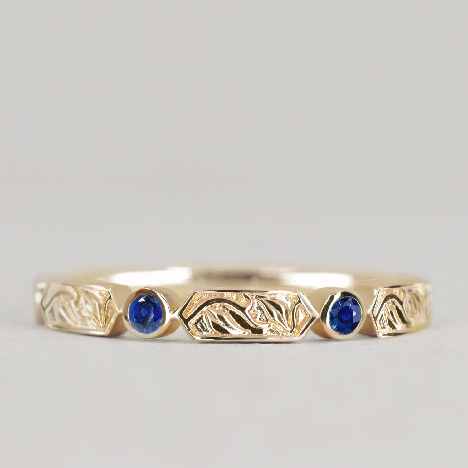 Fern - Floral Emerald, Ruby or Blue Sapphire Set Vine/Leaf Patterned Wedding Ring - Made-to-Order - Image 9
