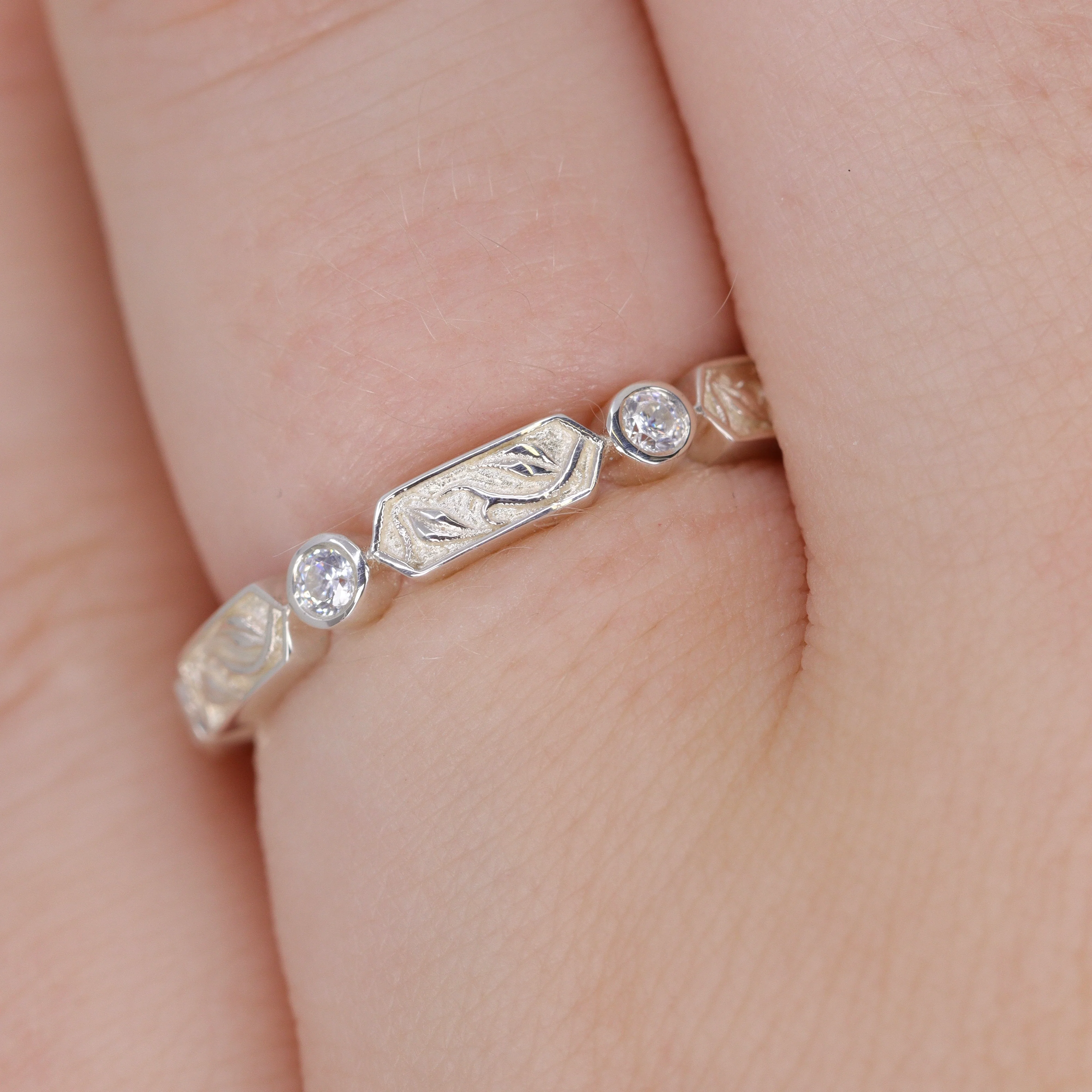 Fern - Floral Motif Diamond Set Vine/Leaf Patterned Wedding Ring - Made-to-Order - Image 6