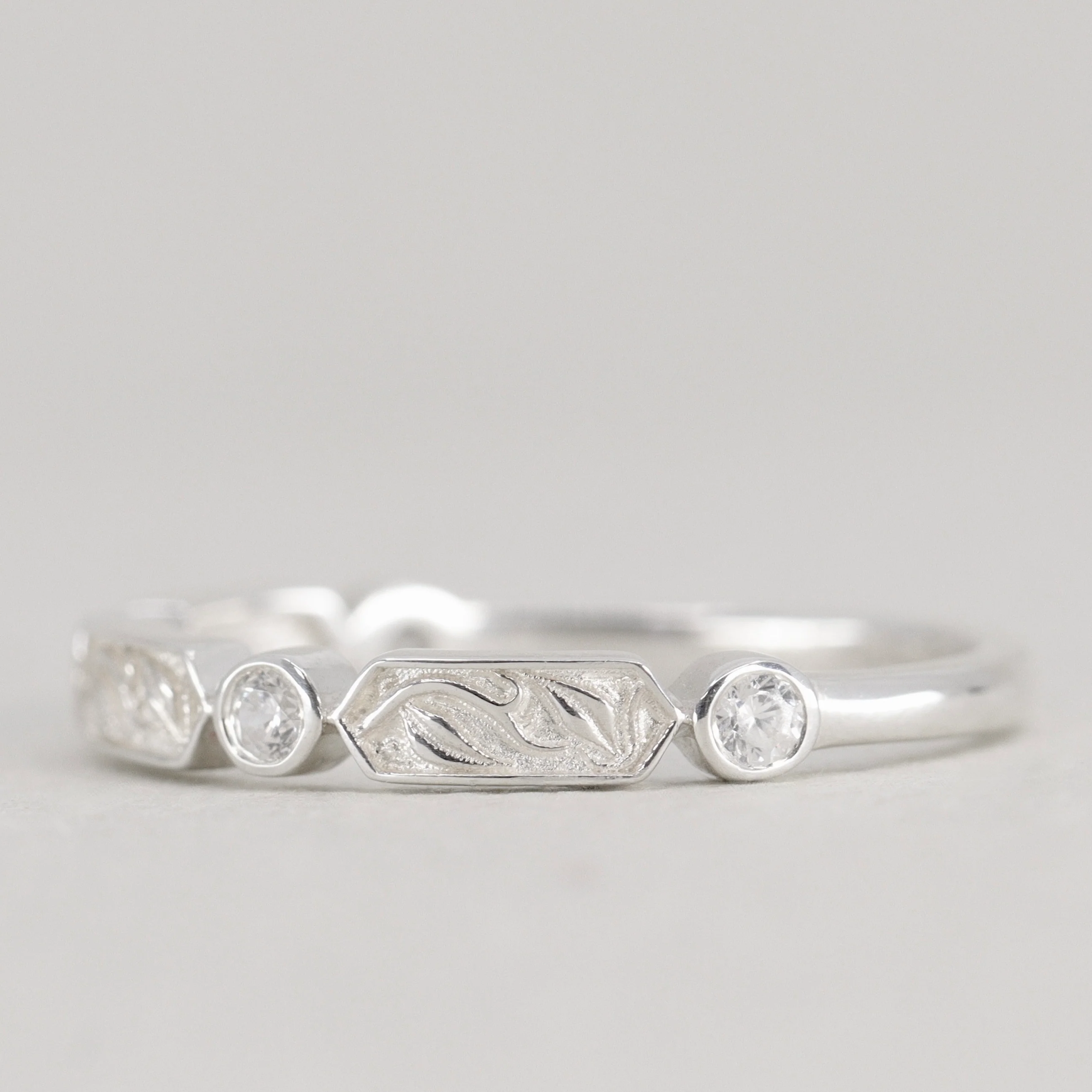 Fern - Floral Motif Diamond Set Vine/Leaf Patterned Wedding Ring - Made-to-Order - Image 9