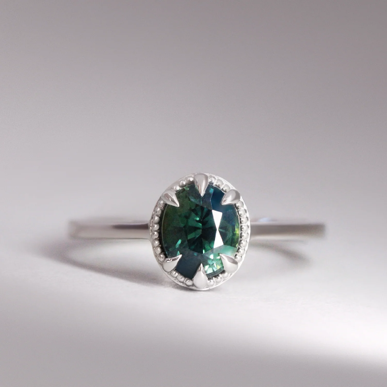 Georgia - Oval Cut Teal Sapphire Solitaire Art Deco Made-to-Order Engagement Ring - Image 3