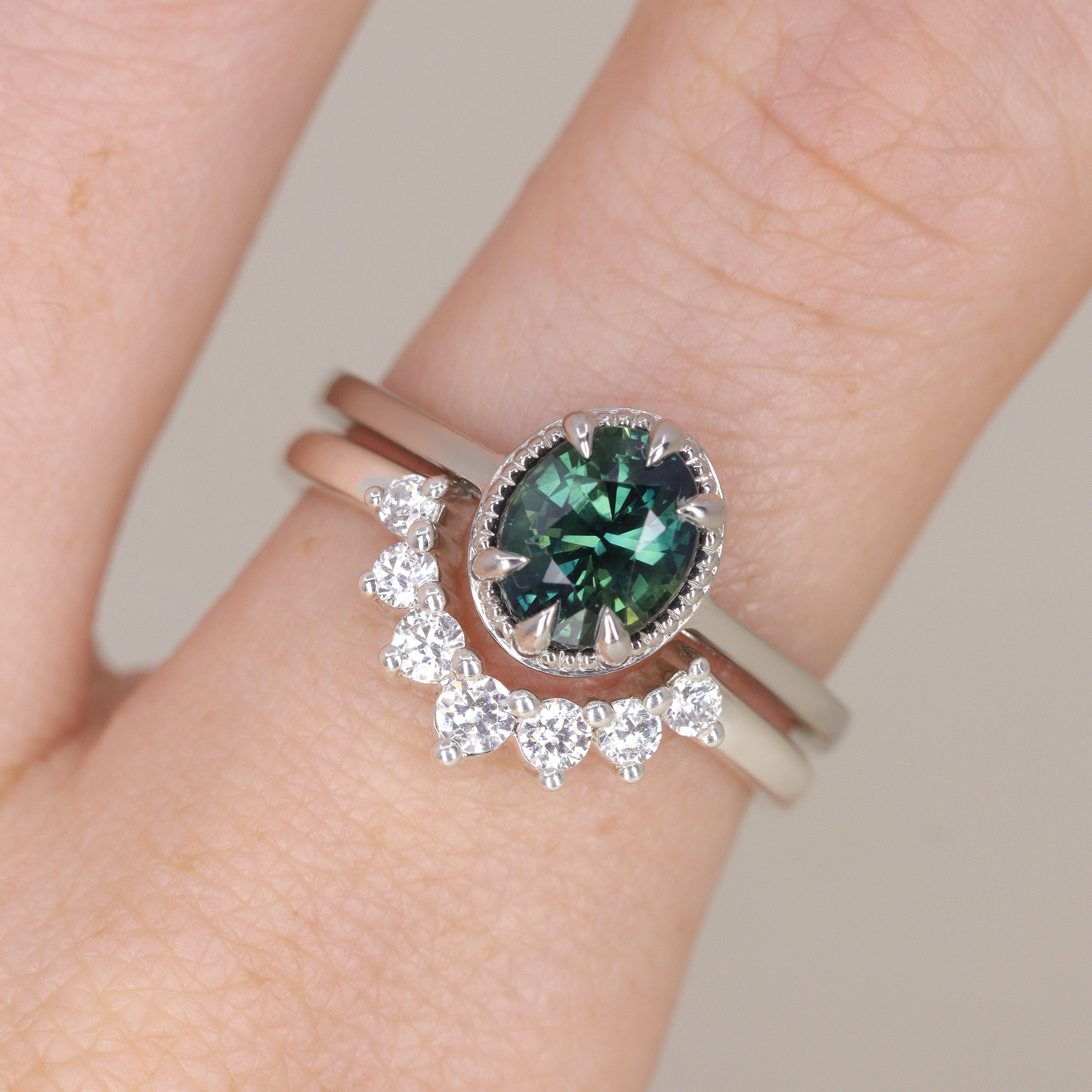 Georgia - Oval Cut Teal Sapphire Solitaire Art Deco Made-to-Order Engagement Ring - Image 5