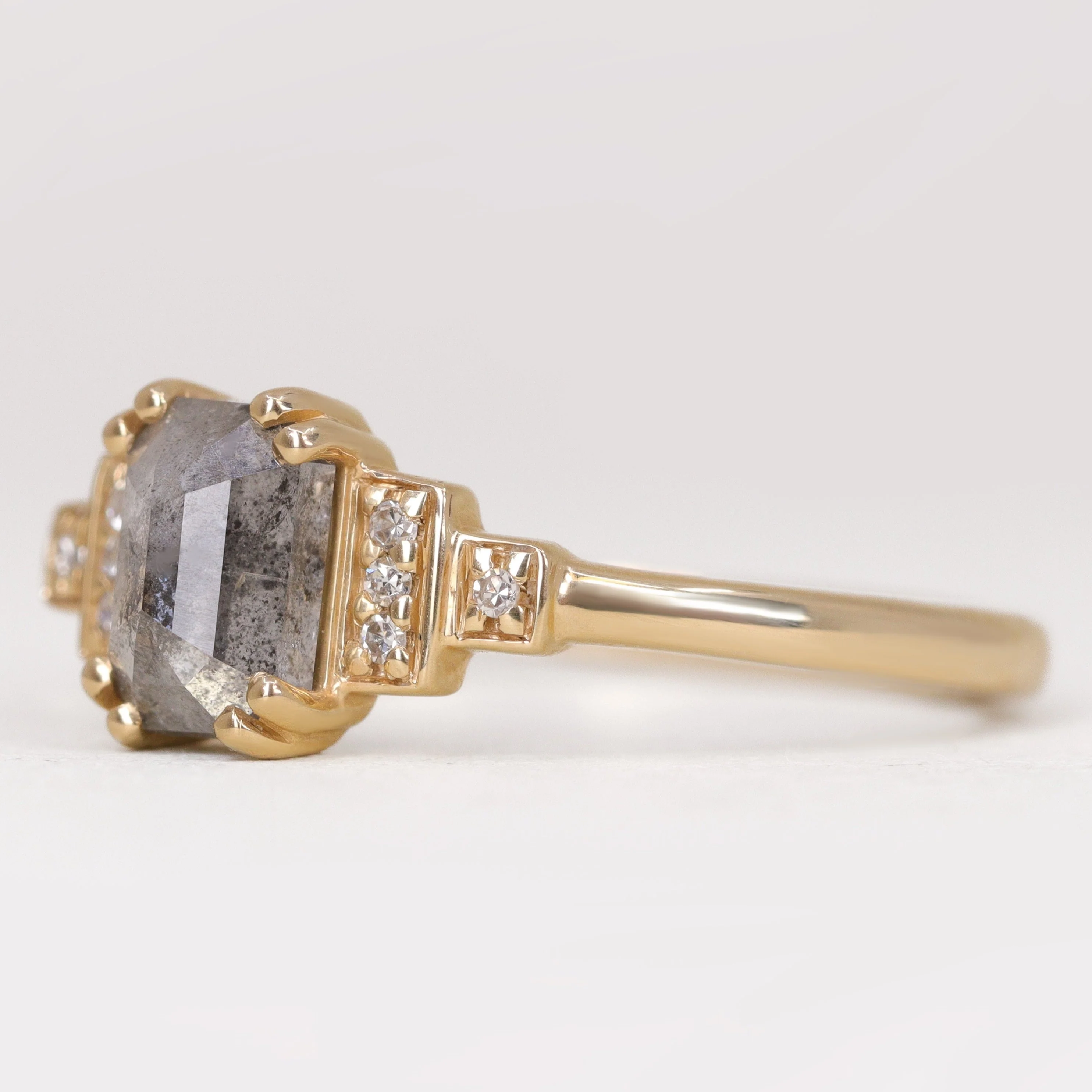 Grace - Emerald Cut Salt & Pepper Diamond Art Deco Custom Engagement Ring - Image 3