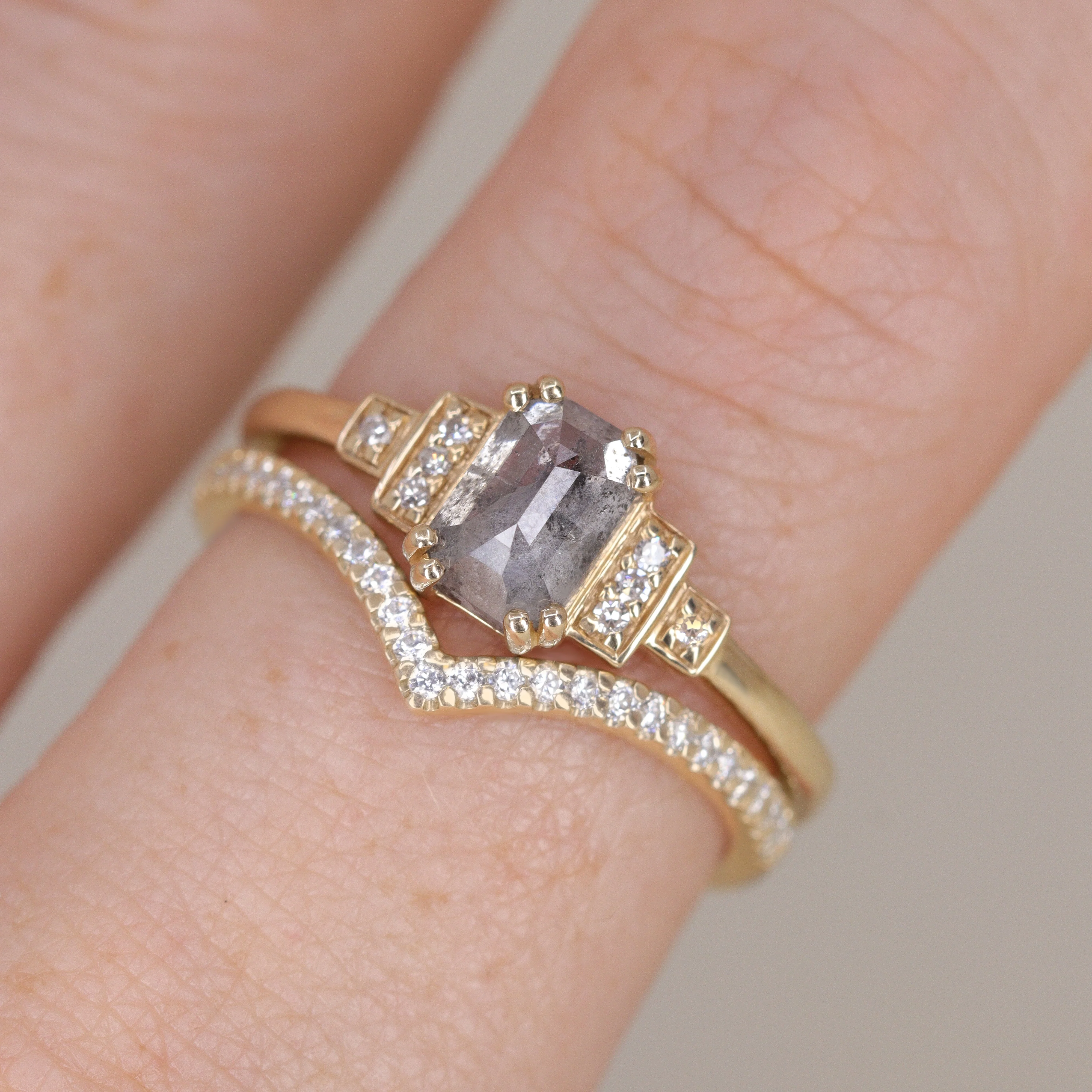 Grace - Emerald Cut Salt & Pepper Diamond Art Deco Custom Engagement Ring - Image 5