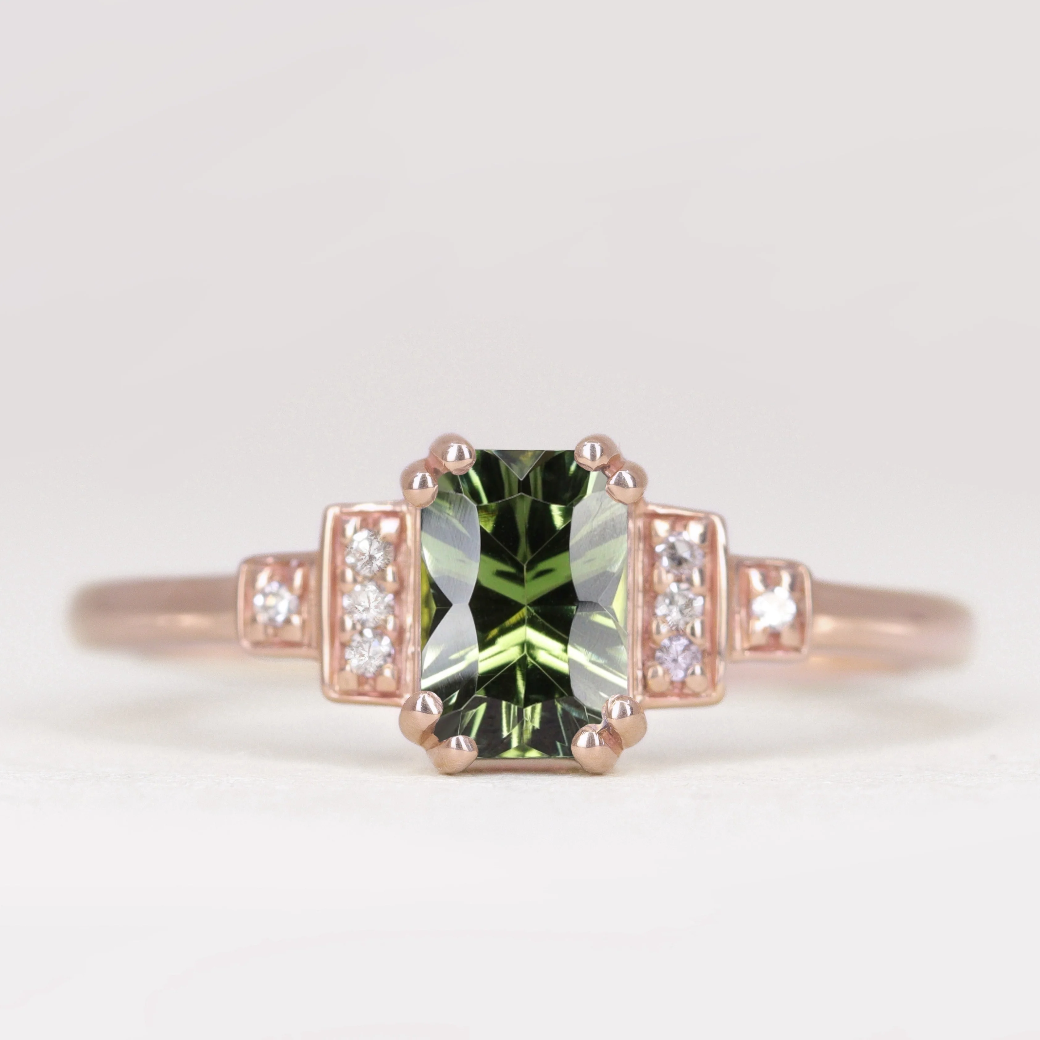 Grace - Optix or Emerald Cut Green Tourmaline and Diamond Art Deco Made-to-Order Engagement Ring - Image 3