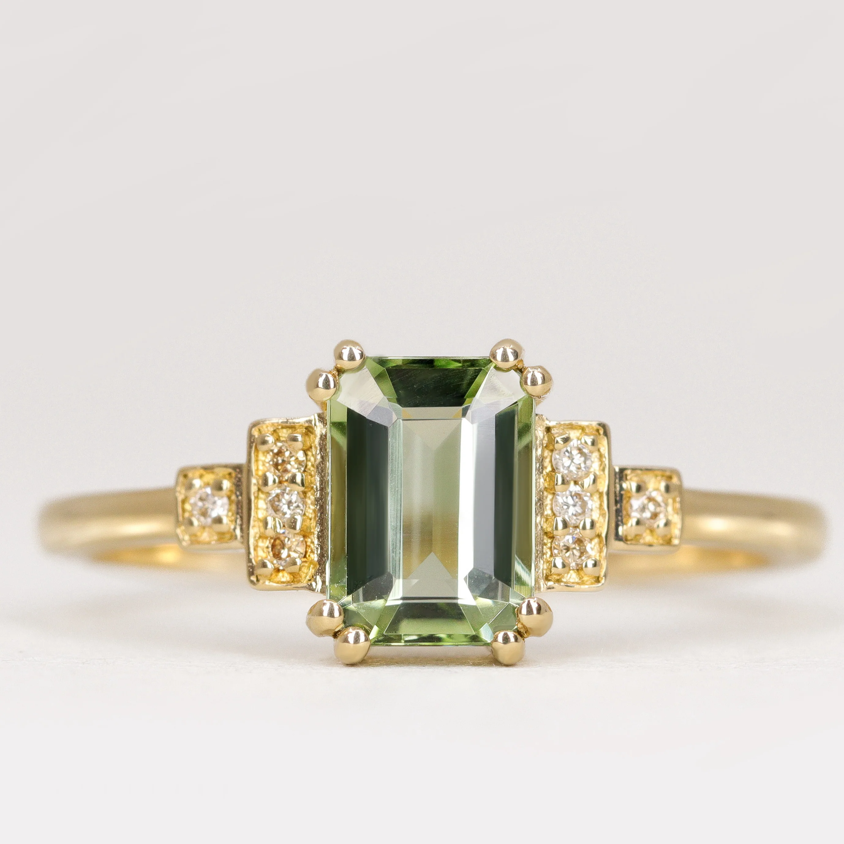 Grace - Optix or Emerald Cut Green Tourmaline and Diamond Art Deco Made-to-Order Engagement Ring - Image 4