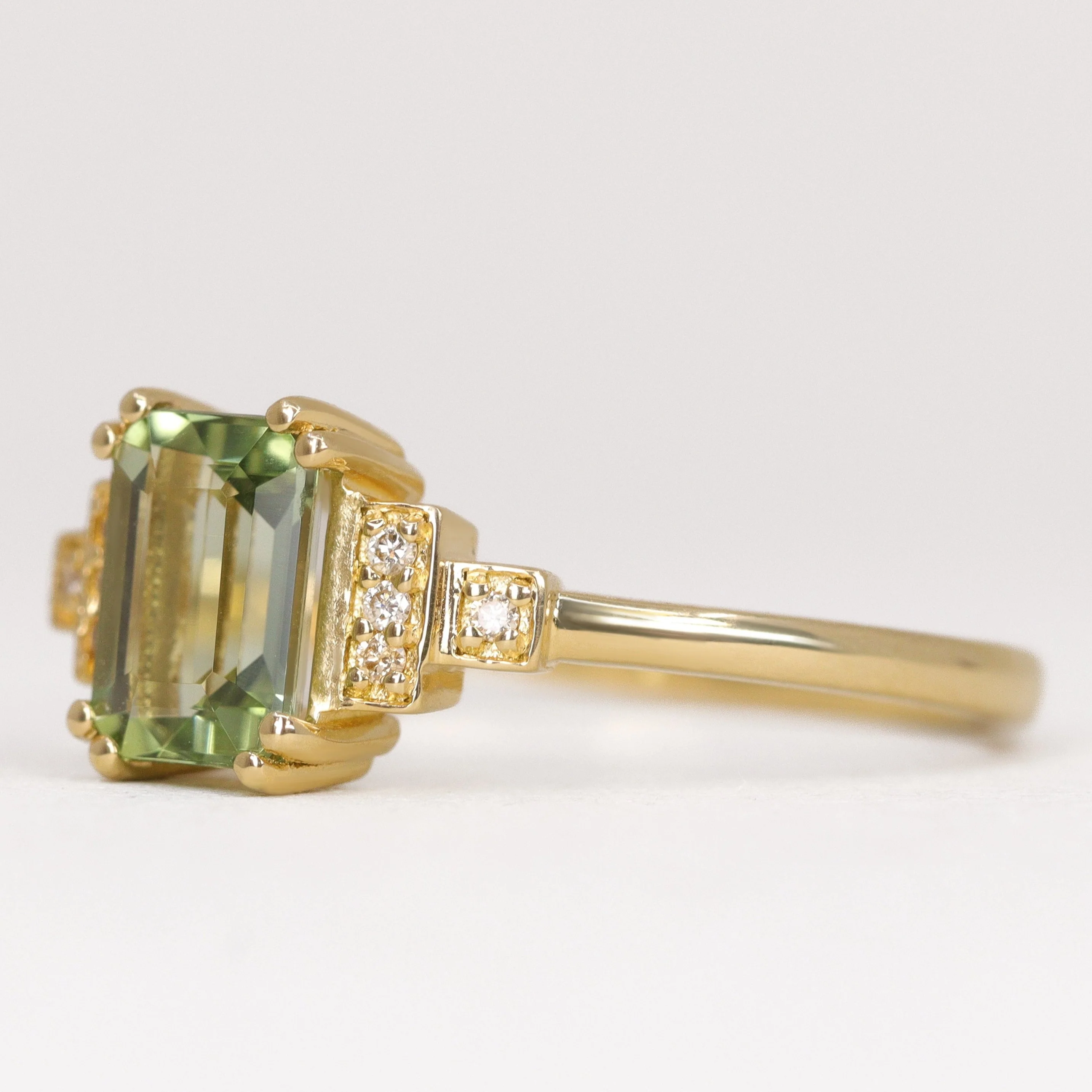 Grace - Optix or Emerald Cut Green Tourmaline and Diamond Art Deco Made-to-Order Engagement Ring - Image 5