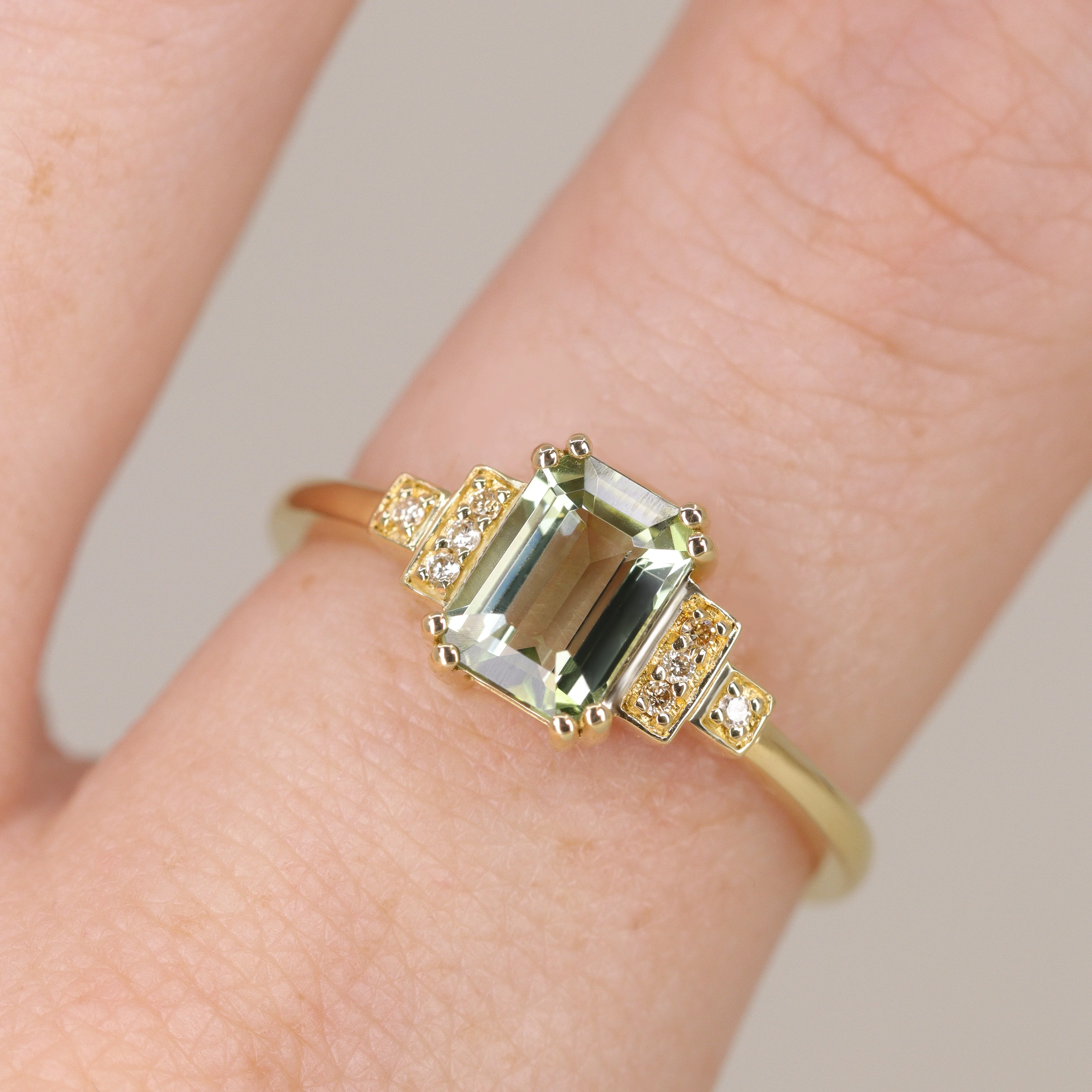 Grace - Optix or Emerald Cut Green Tourmaline and Diamond Art Deco Made-to-Order Engagement Ring - Image 6