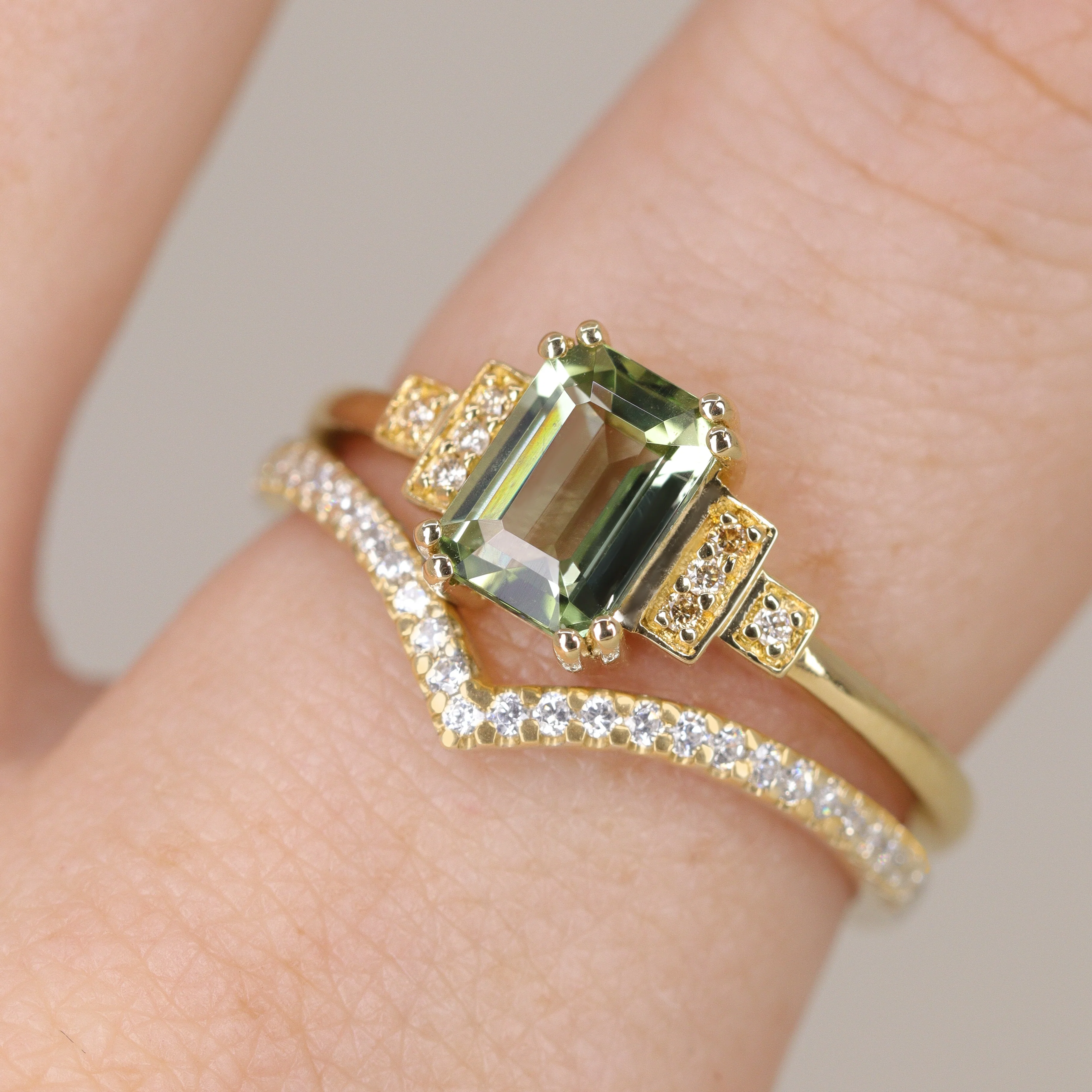 Grace - Optix or Emerald Cut Green Tourmaline and Diamond Art Deco Made-to-Order Engagement Ring - Image 7