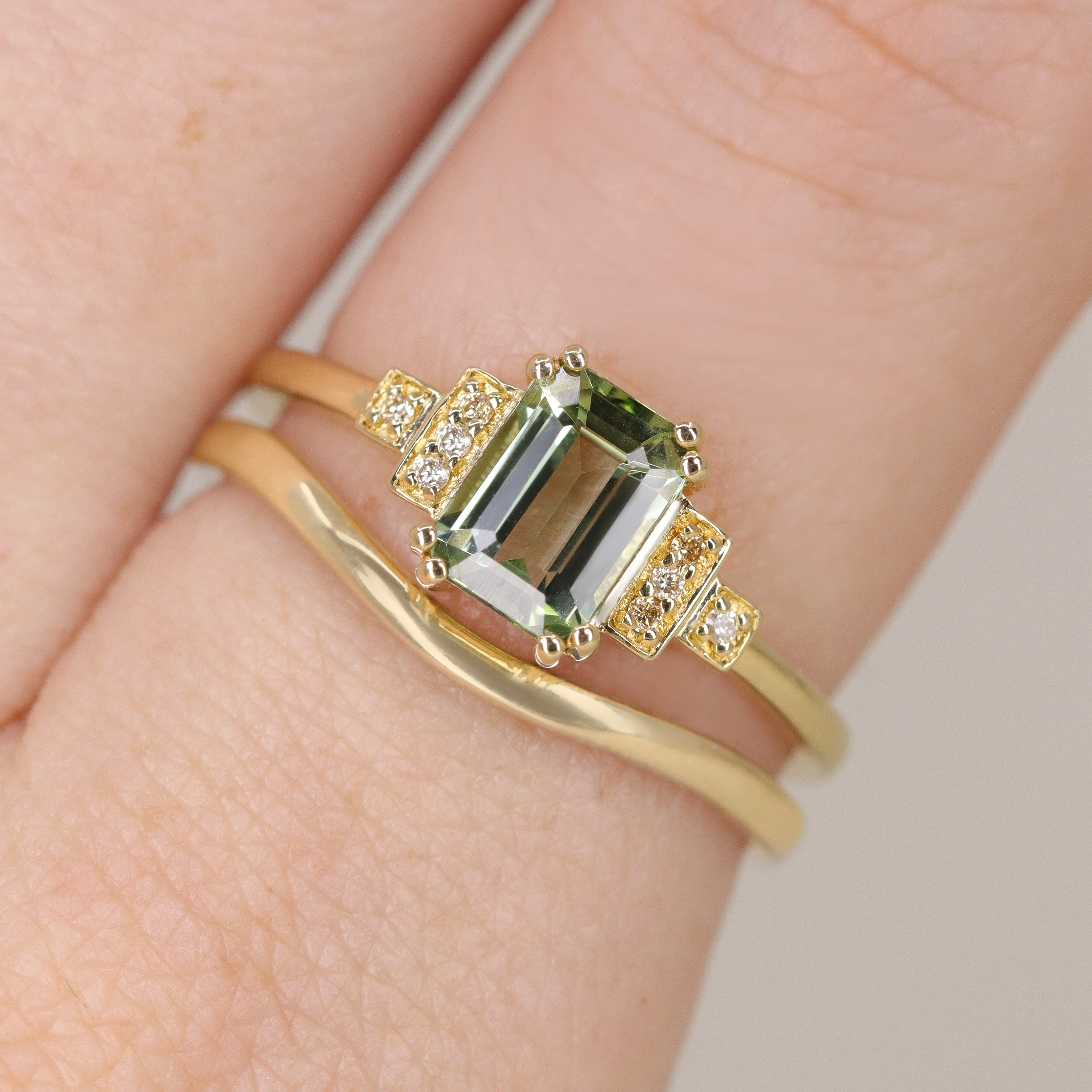 Grace - Optix or Emerald Cut Green Tourmaline and Diamond Art Deco Made-to-Order Engagement Ring - Image 8