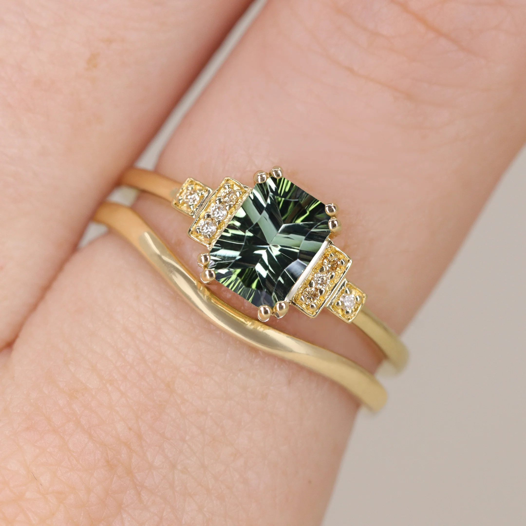 Grace - Optix or Emerald Cut Green Tourmaline and Diamond Art Deco Made-to-Order Engagement Ring - Image 9