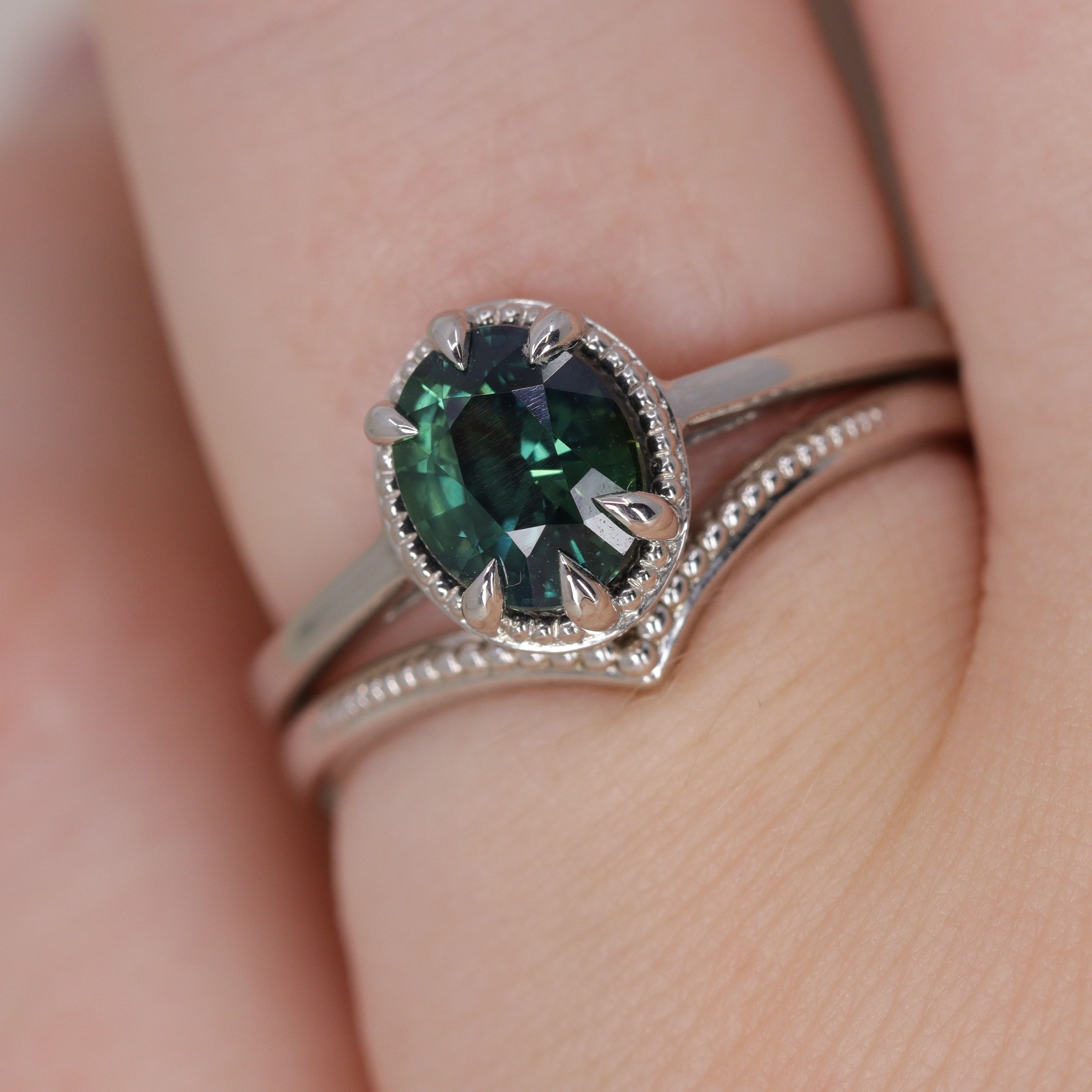 Hadley - Beaded Wishbone Wedding Ring - Made-to-Order - Image 6